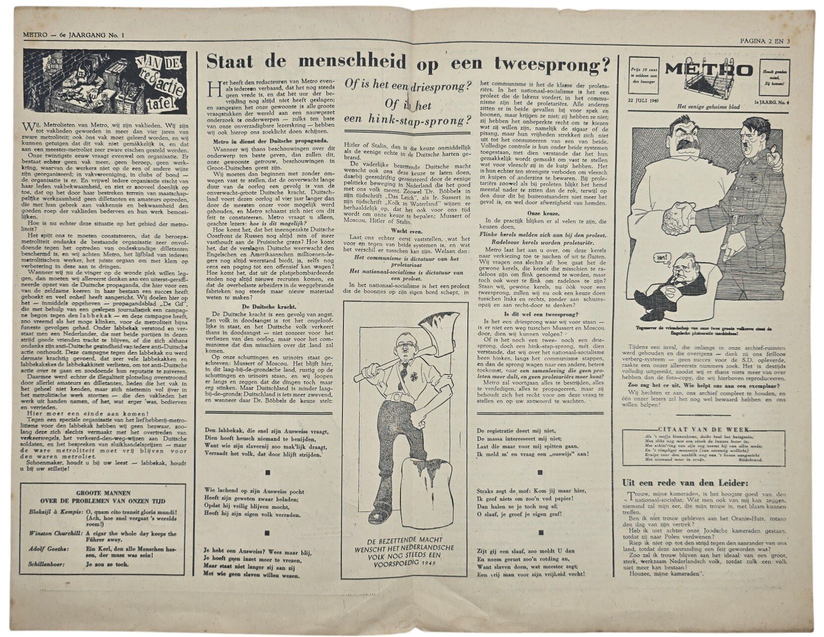 Original WW2 Dutch Resistance Newspaper - Metro, 6th-year no 1 (1944) — image 2