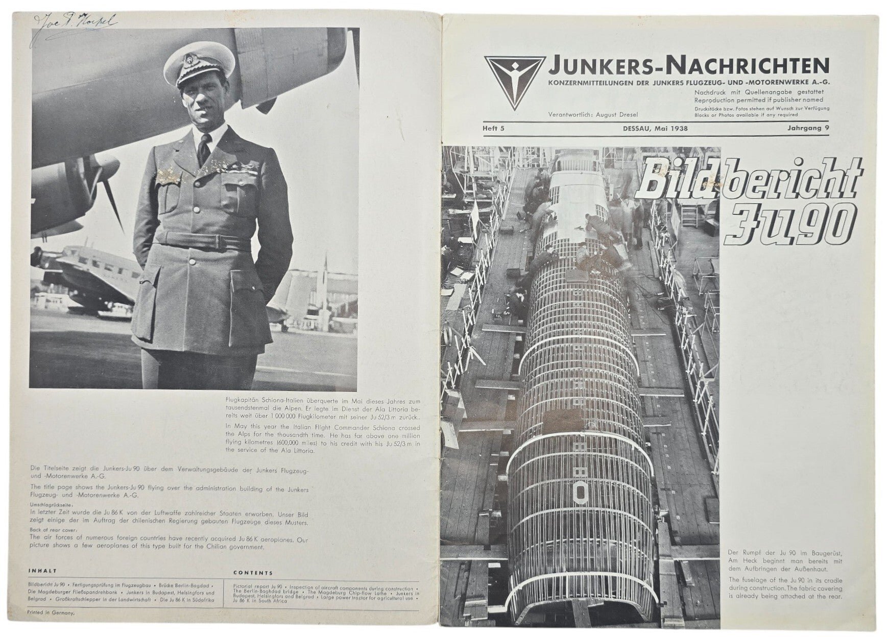 Original WW2 German Luftwaffe Magazine - Junkers Nachrichten 9th Year No. 5, Mai (1938) — image 2