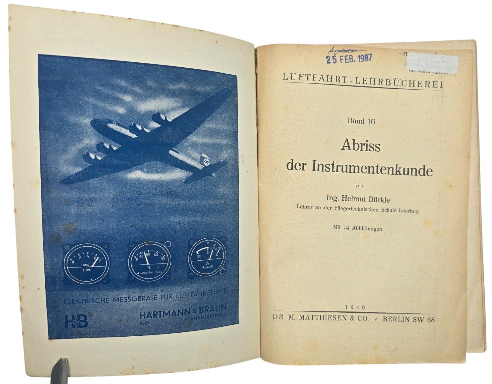 Original WW2 German Luftwaffe Brochure - Luftfahrt- Lehrbücherei Band 16 - Abriss der Instrumentenkunde, Helmut Bürkle (1940) — image 2