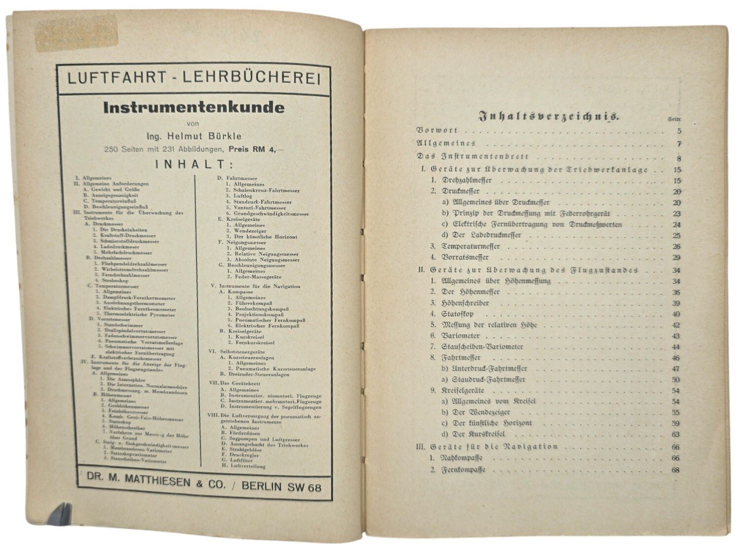 Original WW2 German Luftwaffe Brochure - Luftfahrt- Lehrbücherei Band 16 - Abriss der Instrumentenkunde, Helmut Bürkle (1940) — image 3