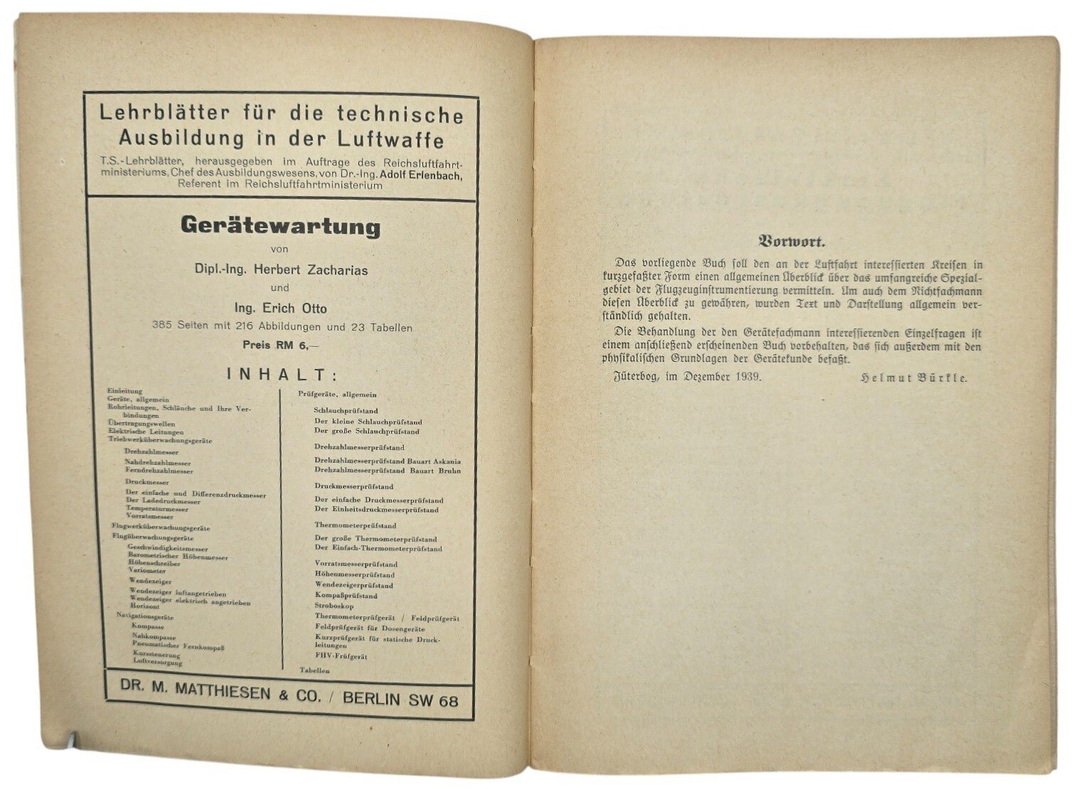 Original WW2 German Luftwaffe Brochure - Luftfahrt- Lehrbücherei Band 16 - Abriss der Instrumentenkunde, Helmut Bürkle (1940) — image 4