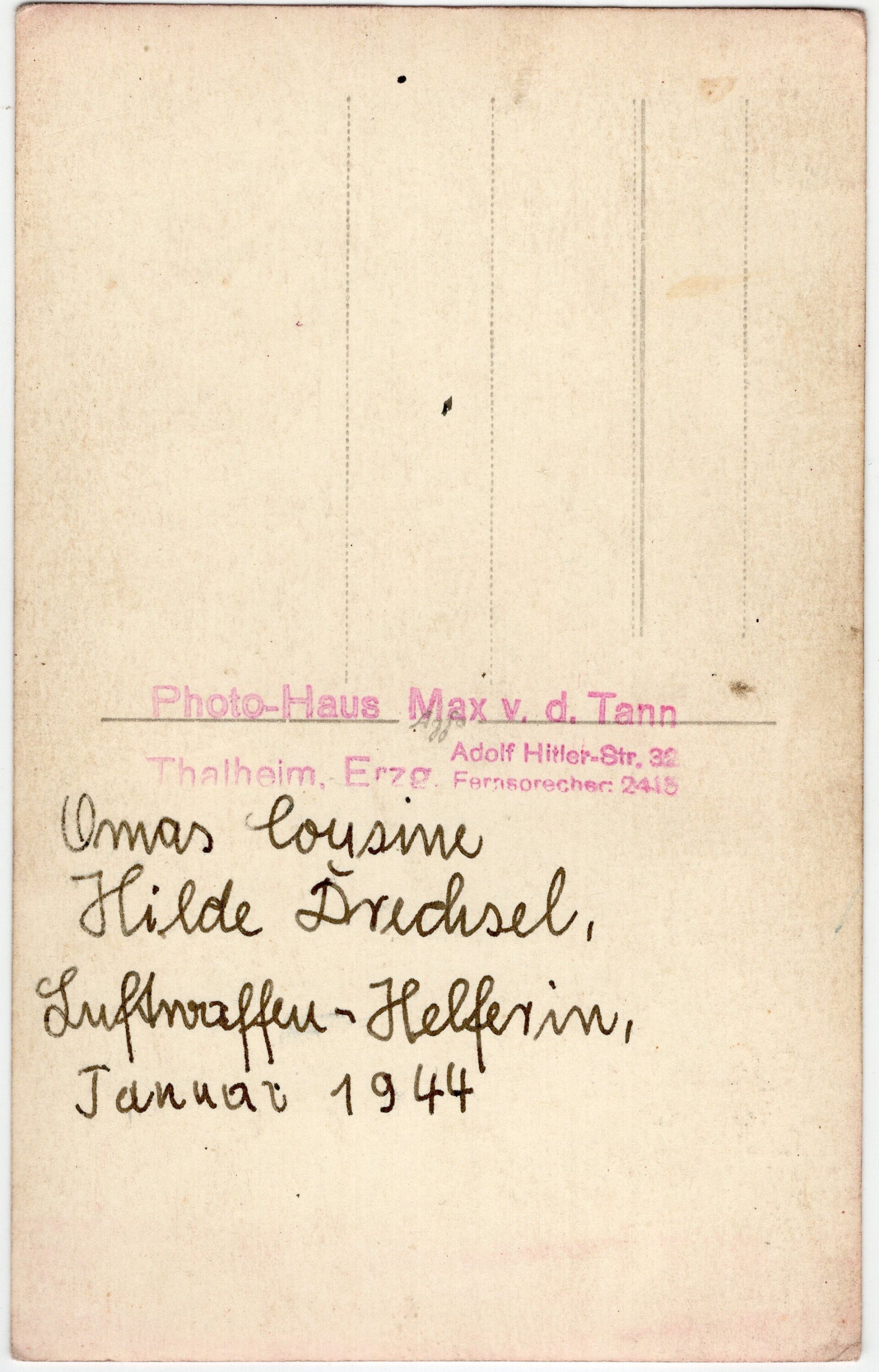 Original WW2 German Portrait Photo - Female Luftwaffe Helferin, Thalheim (1944) — image 2