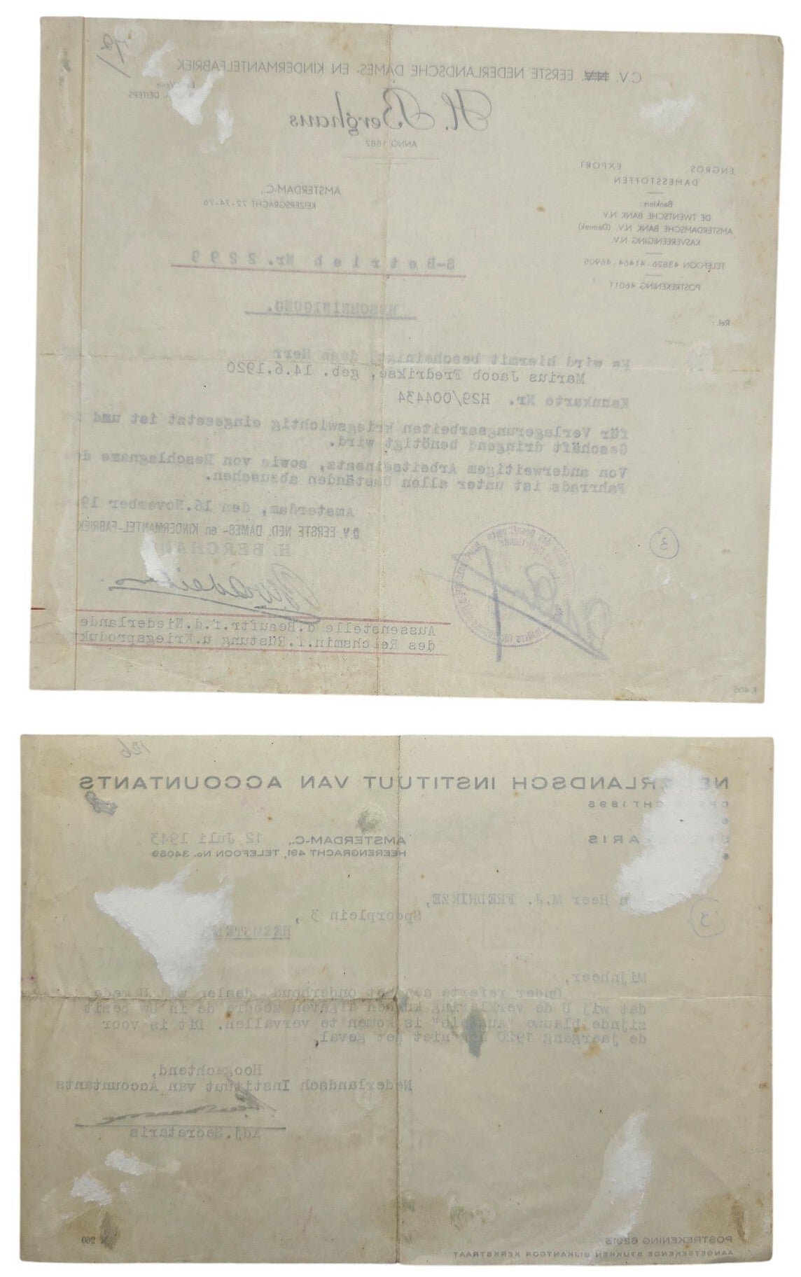 Original WW2 Dutch Document - Bescheinigung ausweis Amsterdam, Heemstede (1943 1944) — image 2