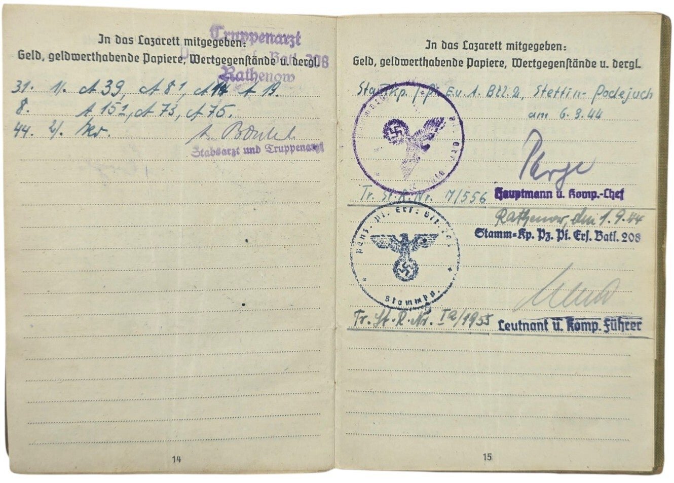 Original WW2 German Document - Wehrmacht Soldbuch Panzer Pionier Ersatz Btl. 208 (1944) — image 7