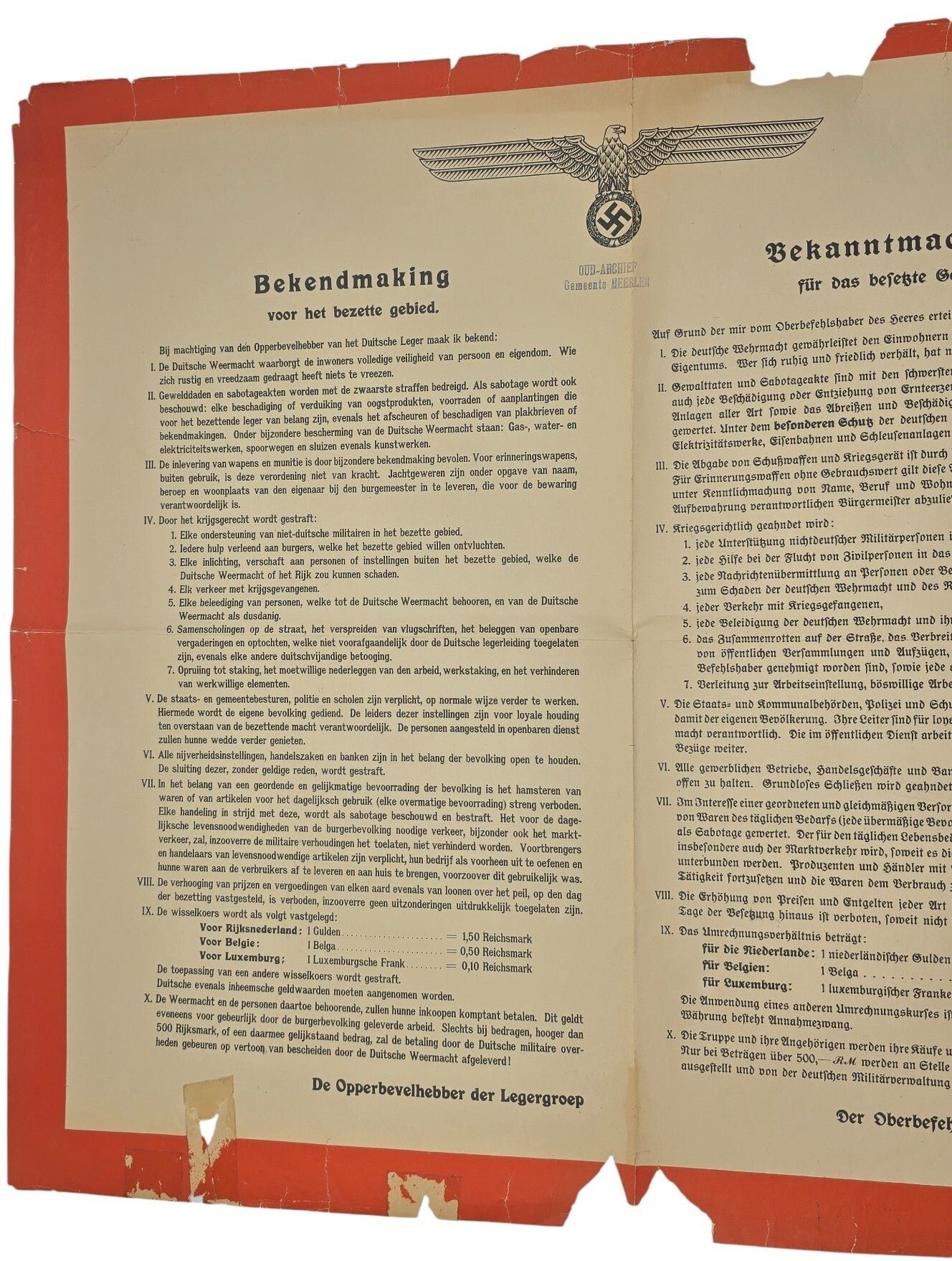 Original WW2 Dutch German Poster - Notice new laws in occupied Holland, Belgium, and Luxembourg, Heeresgruppe (1940) — image 2