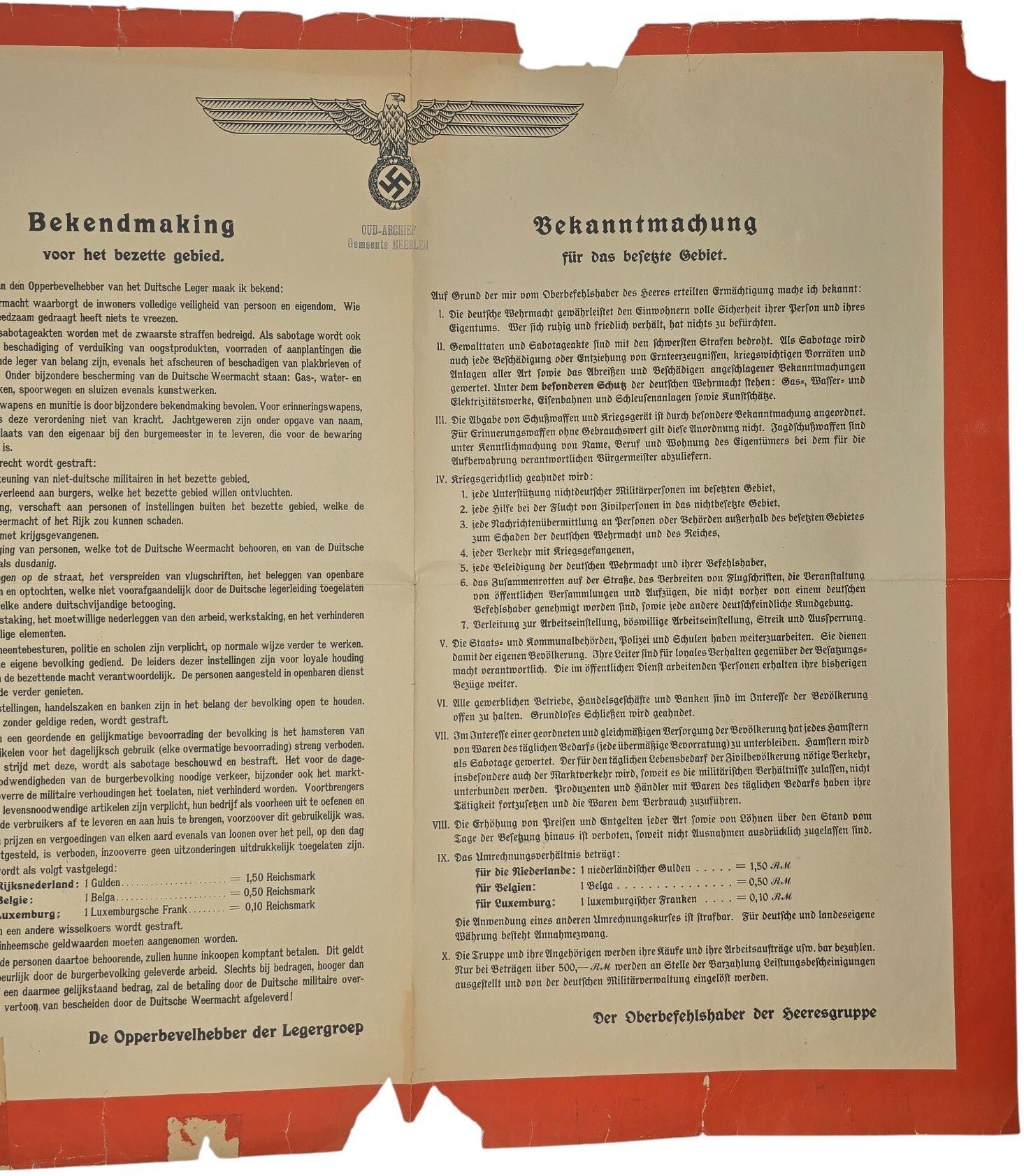 Original WW2 Dutch German Poster - Notice new laws in occupied Holland, Belgium, and Luxembourg, Heeresgruppe (1940) — image 3