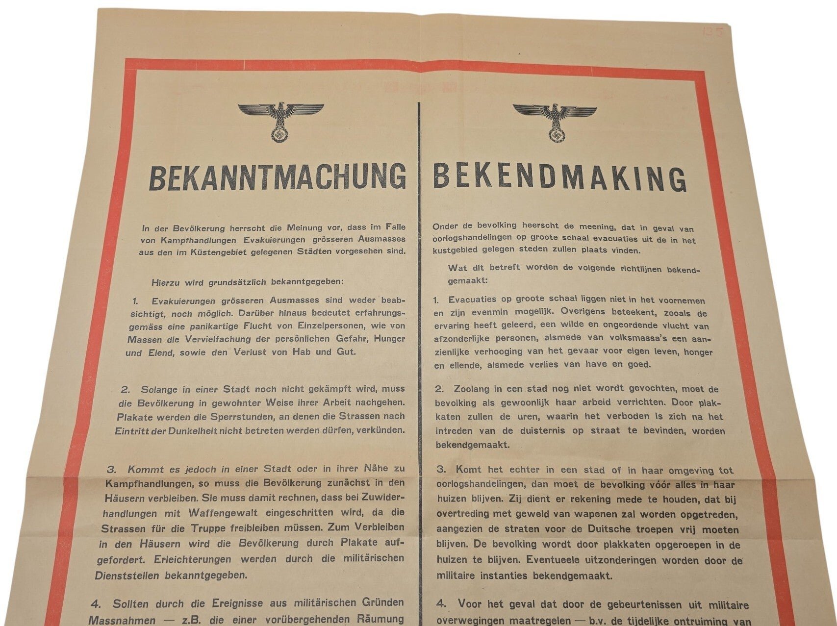 Original WW2 Dutch Poster - Notice against civilians, Seyss-Inquart, The Hague (1944) — image 2