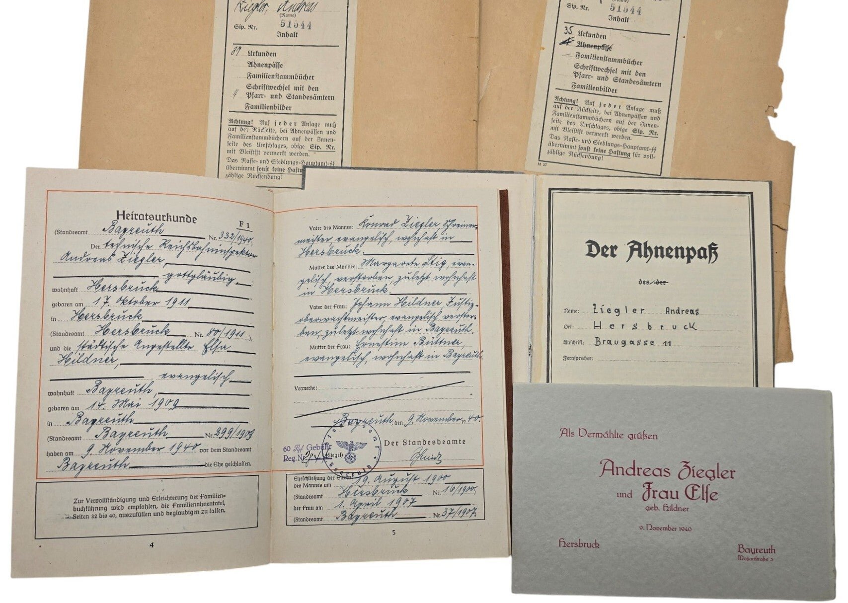 Original WW2 German Waffen SS Document - SS Ahnentafel marriage research set, I/3. Standarte, Hersbruck (1940) — image 10
