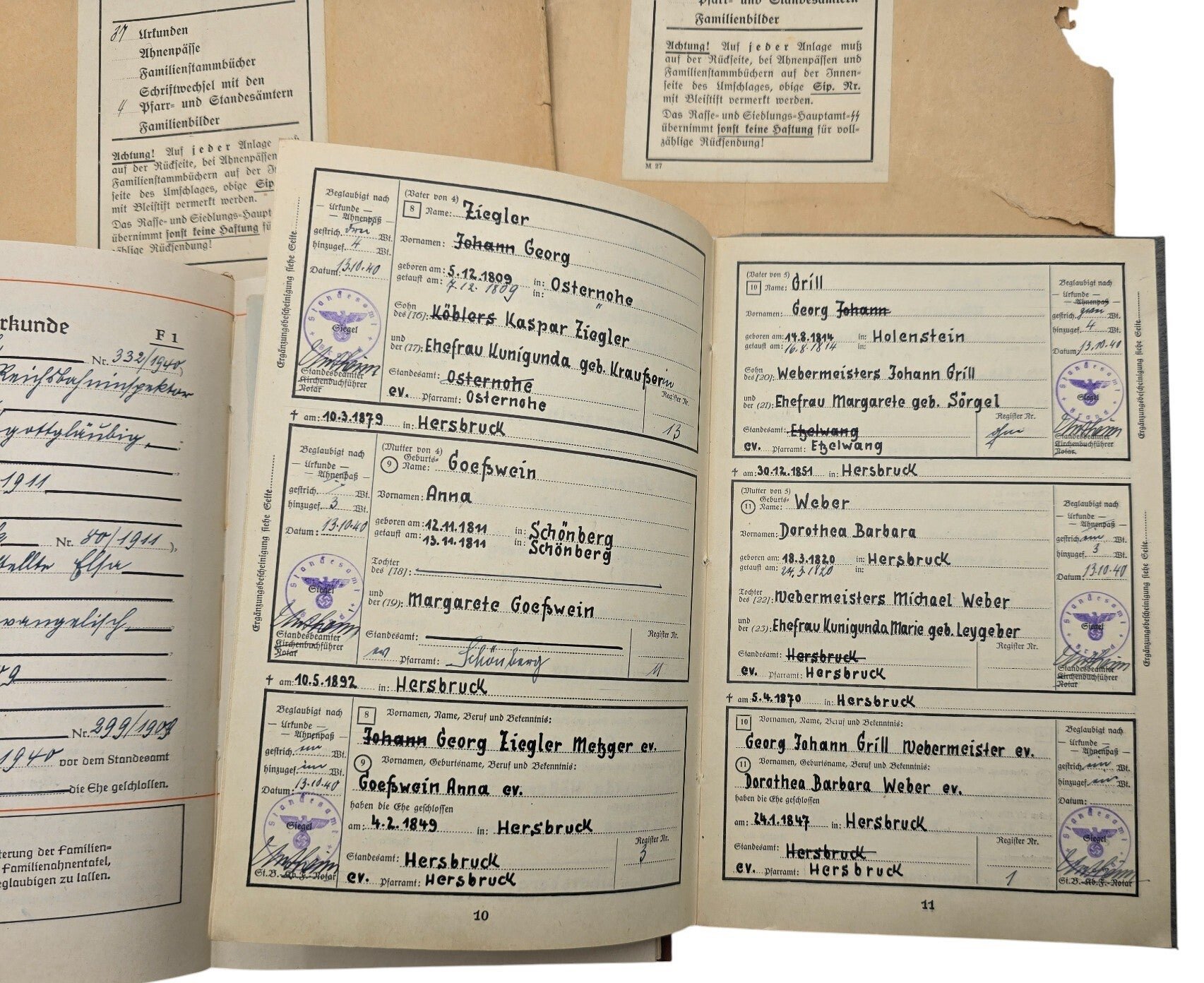 Original WW2 German Waffen SS Document - SS Ahnentafel marriage research set, I/3. Standarte, Hersbruck (1940) — image 11