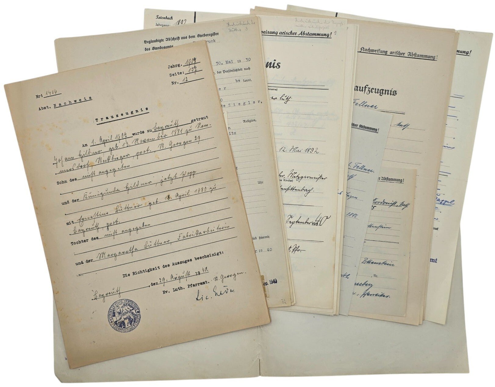 Original WW2 German Waffen SS Document - SS Ahnentafel marriage research set, I/3. Standarte, Hersbruck (1940) — image 5