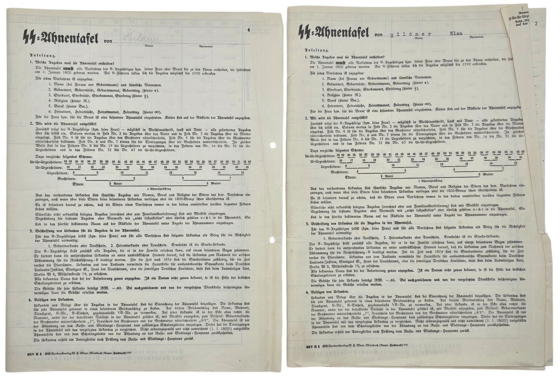Original WW2 German Waffen SS Document - SS Ahnentafel marriage research set, I/3. Standarte, Hersbruck (1940) — image 6