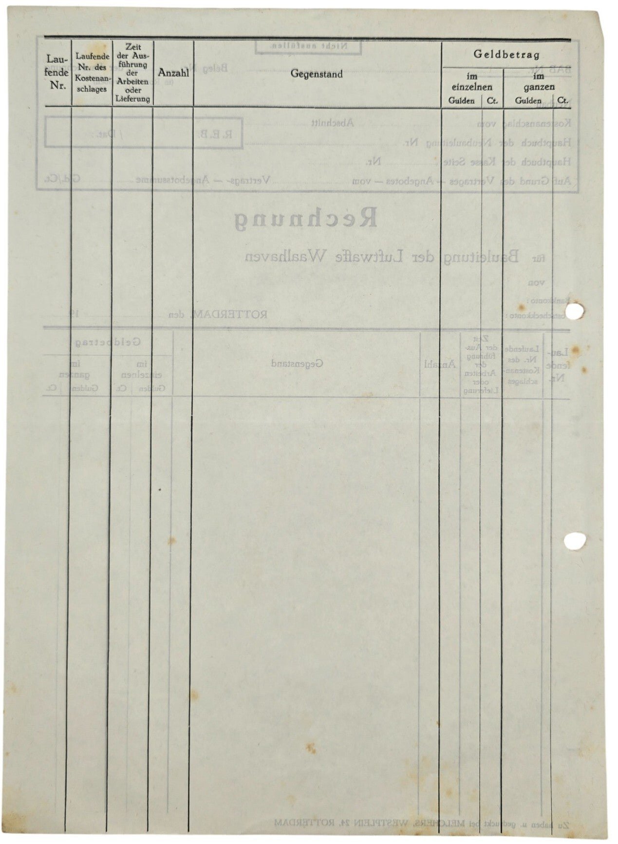 Original WW2 German Document - Rechnung Bauleitung der Luftwaffe Waalhaven, airfield Rotterdam — image 2