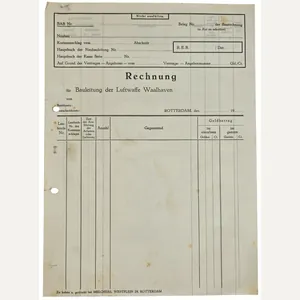 Original WW2 German Document - Rechnung Bauleitung der Luftwaffe Waalhaven, …