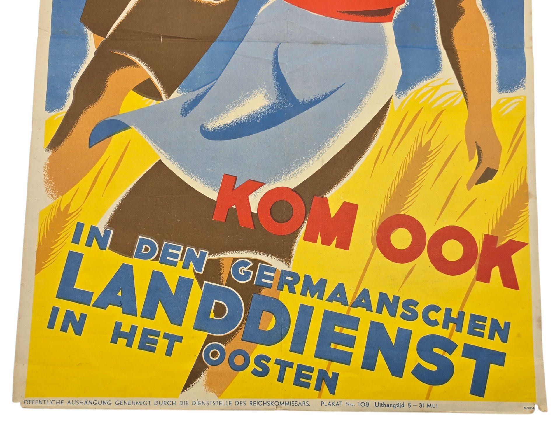 Original WW2 Dutch Collaboration NSB Poster - Kom ook in den Germaanschen Landdienst in het Oosten (1942) — image 3