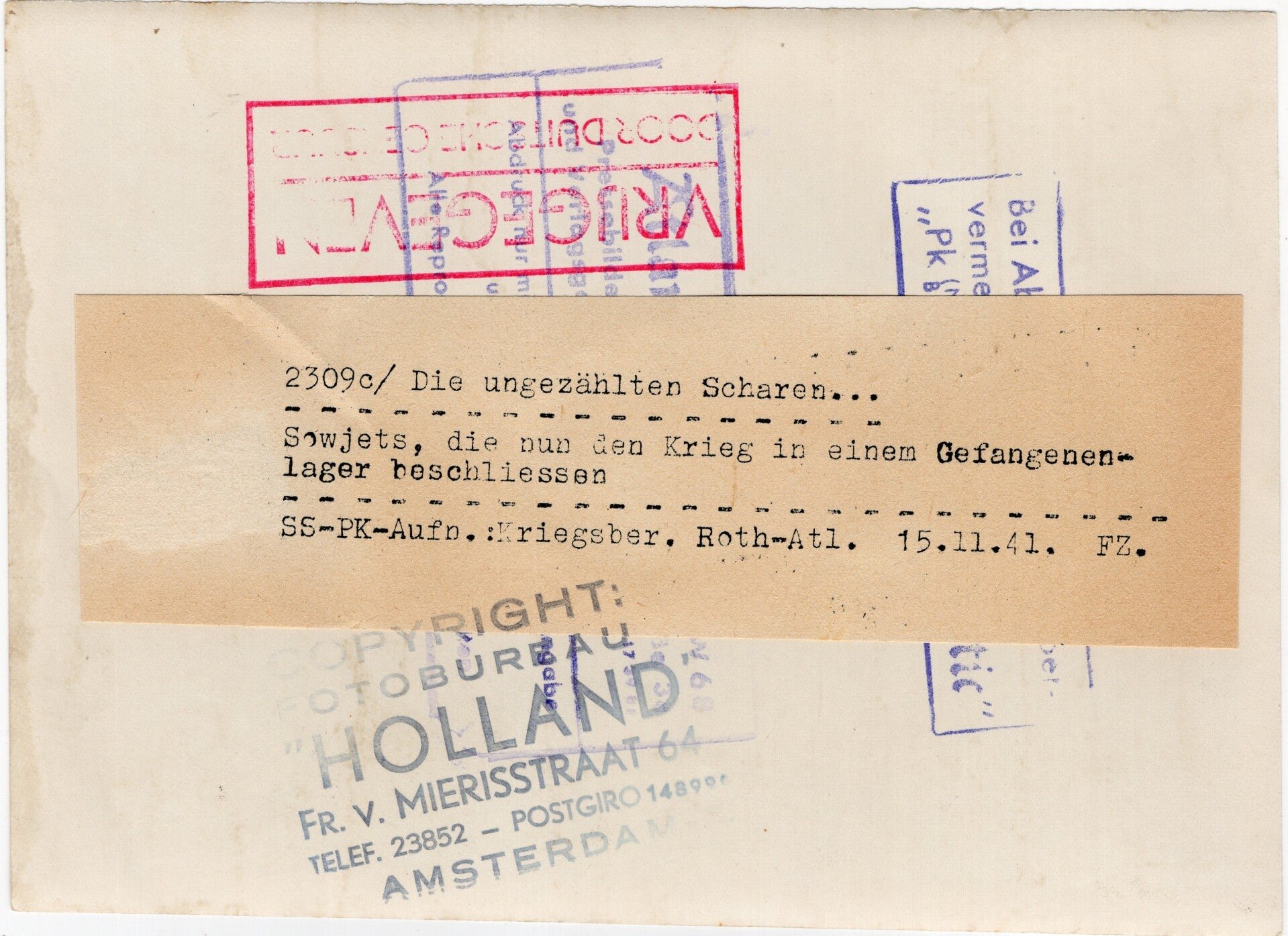 Original WW2 German Waffen SS Press Photo - Captured Russian Soviet POW soldiers (1941) — image 2