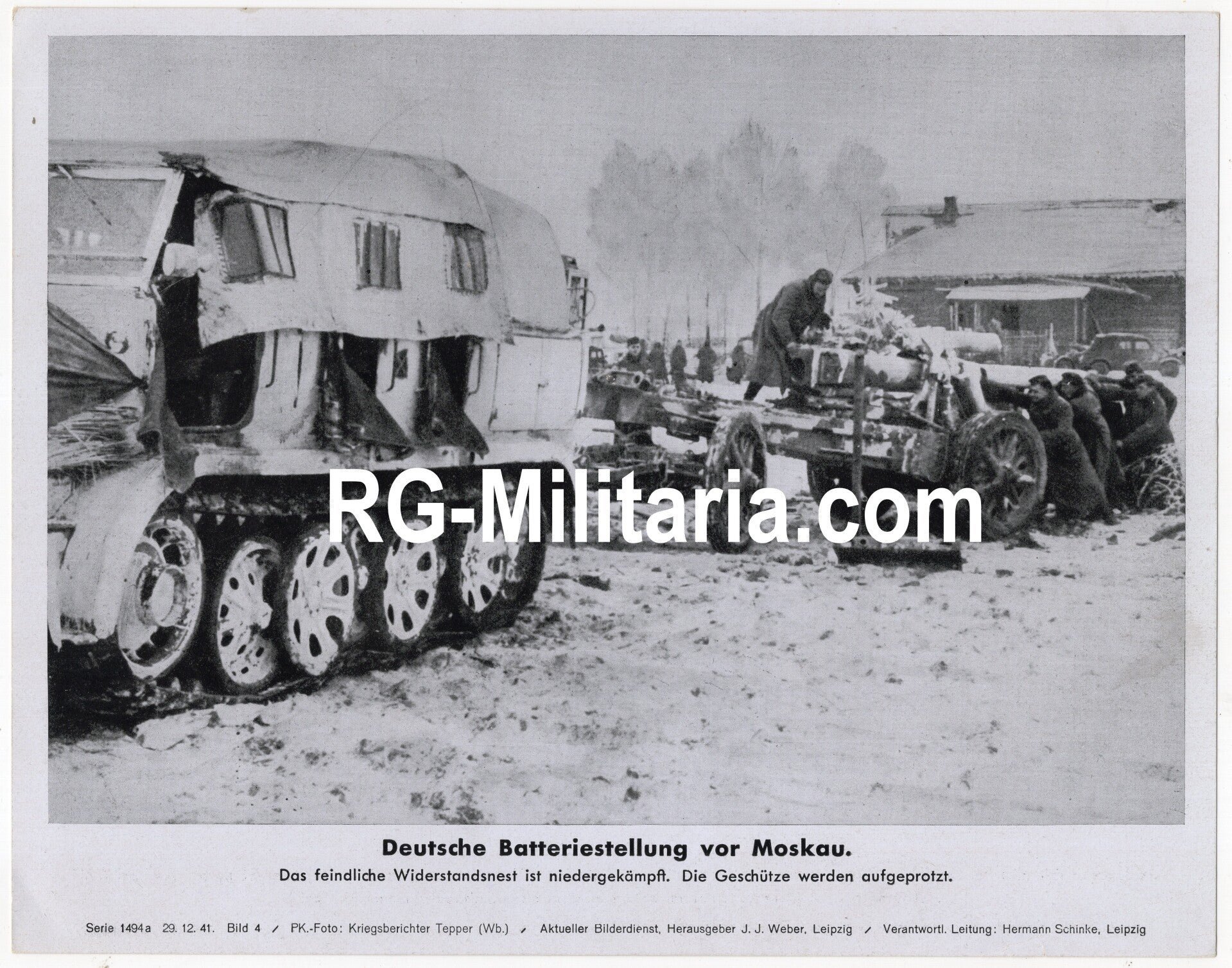 Original WW2 German Bilderdienst Press Photo - Raupenschlepper Ost with a flak canon at the Eastern Front near Moscow (1941) — image 2