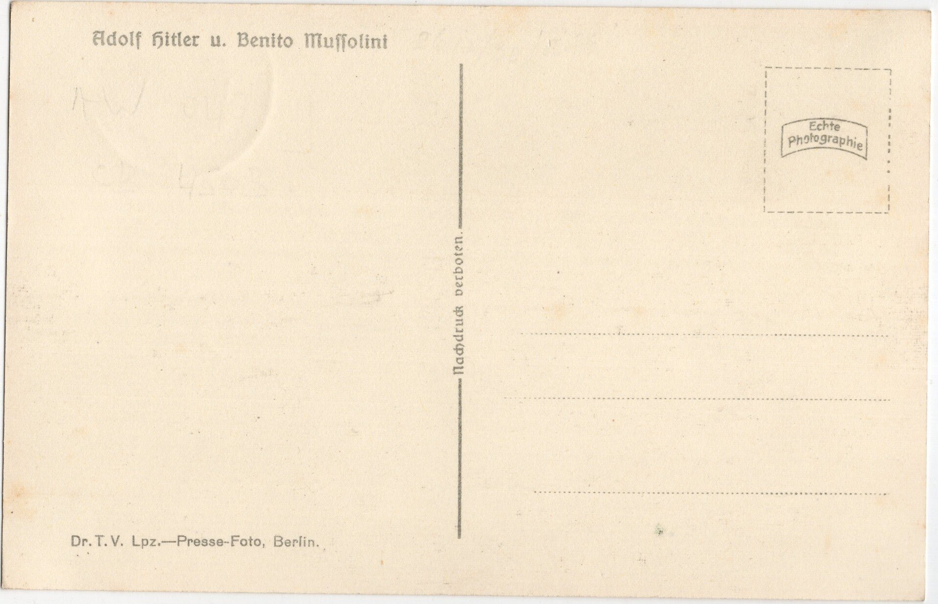 Original WW2 German Postcard - Adolf Hitler with Benito Mussolini — image 2