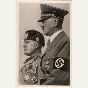 Original WW2 German Postcard - Adolf Hitler with Benito Mussolini