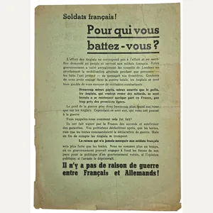 Original WW2 German Leaflet - Soldats Français! Pour qui vous …