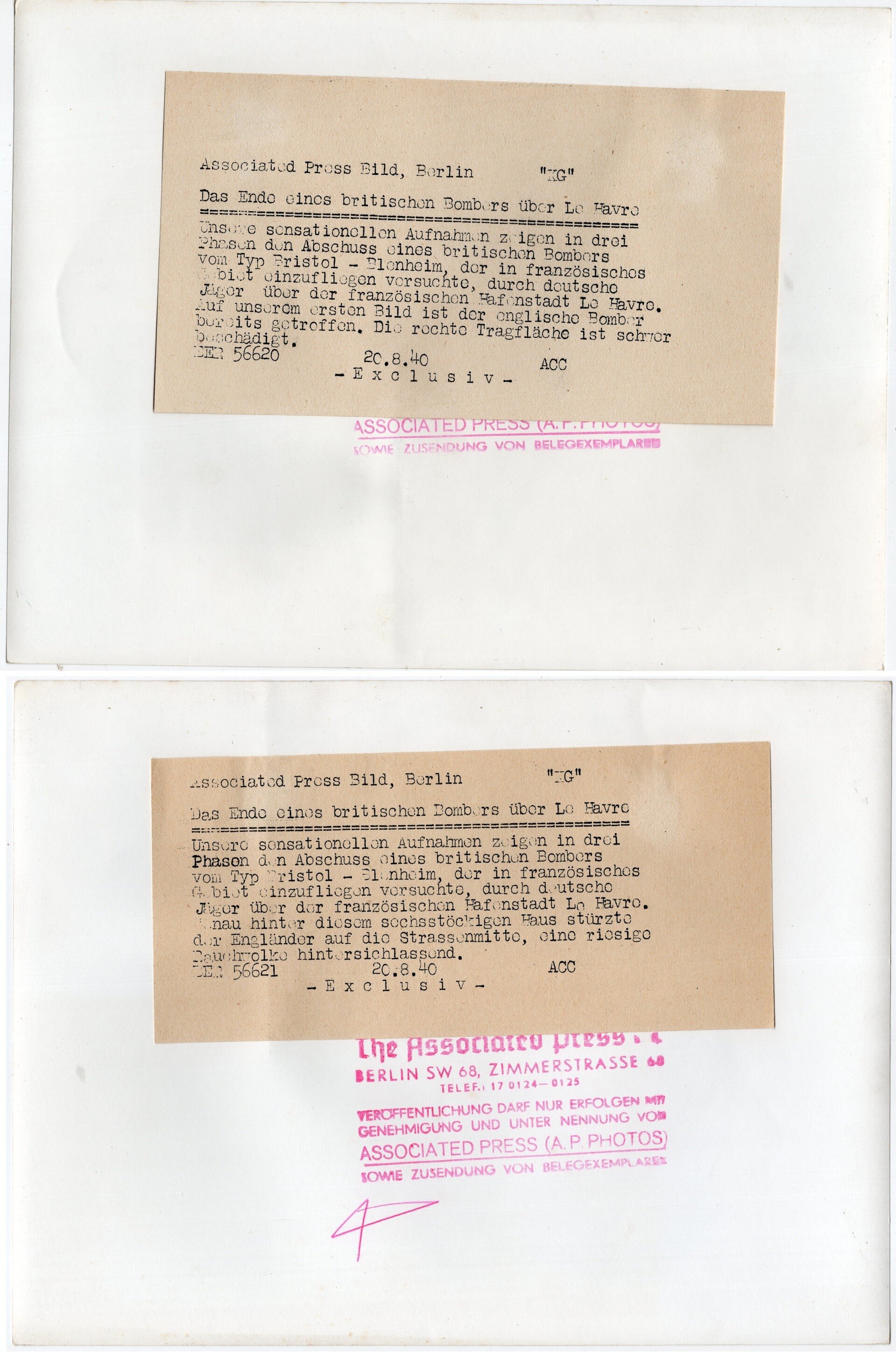 Original WW2 German Press Photo - Crash of an British RAF Bristol Blenheim airplane above Le Havre, France (1940) — image 2