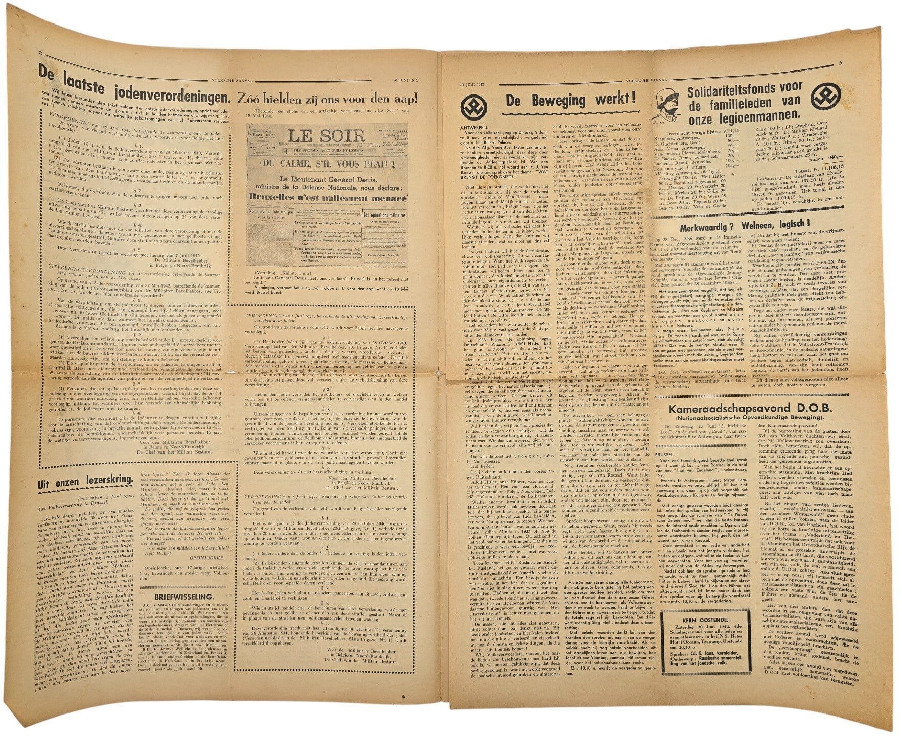 Original WW2 Flemish Collaboration Antisemitic Newspaper - Volksche Aanval 6th year No. 25, Volksverwering (1942) — image 3