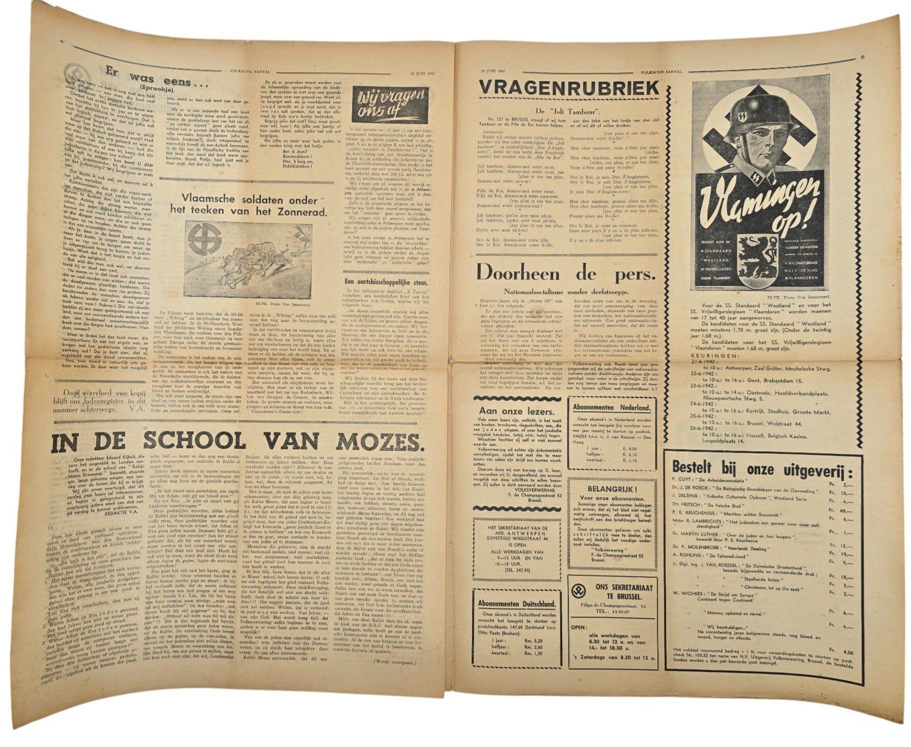 Original WW2 Flemish Collaboration Antisemitic Newspaper - Volksche Aanval 6th year No. 25, Volksverwering (1942) — image 4