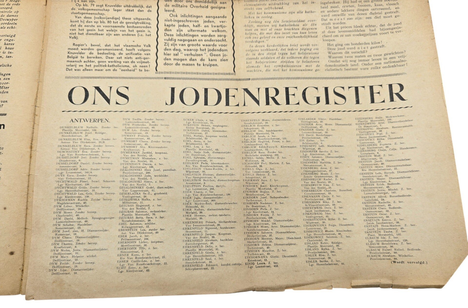 Original WW2 Flemish Collaboration Antisemitic Newspaper - Volksche Aanval 6th year No. 28, Volksverwering (1942) — image 4