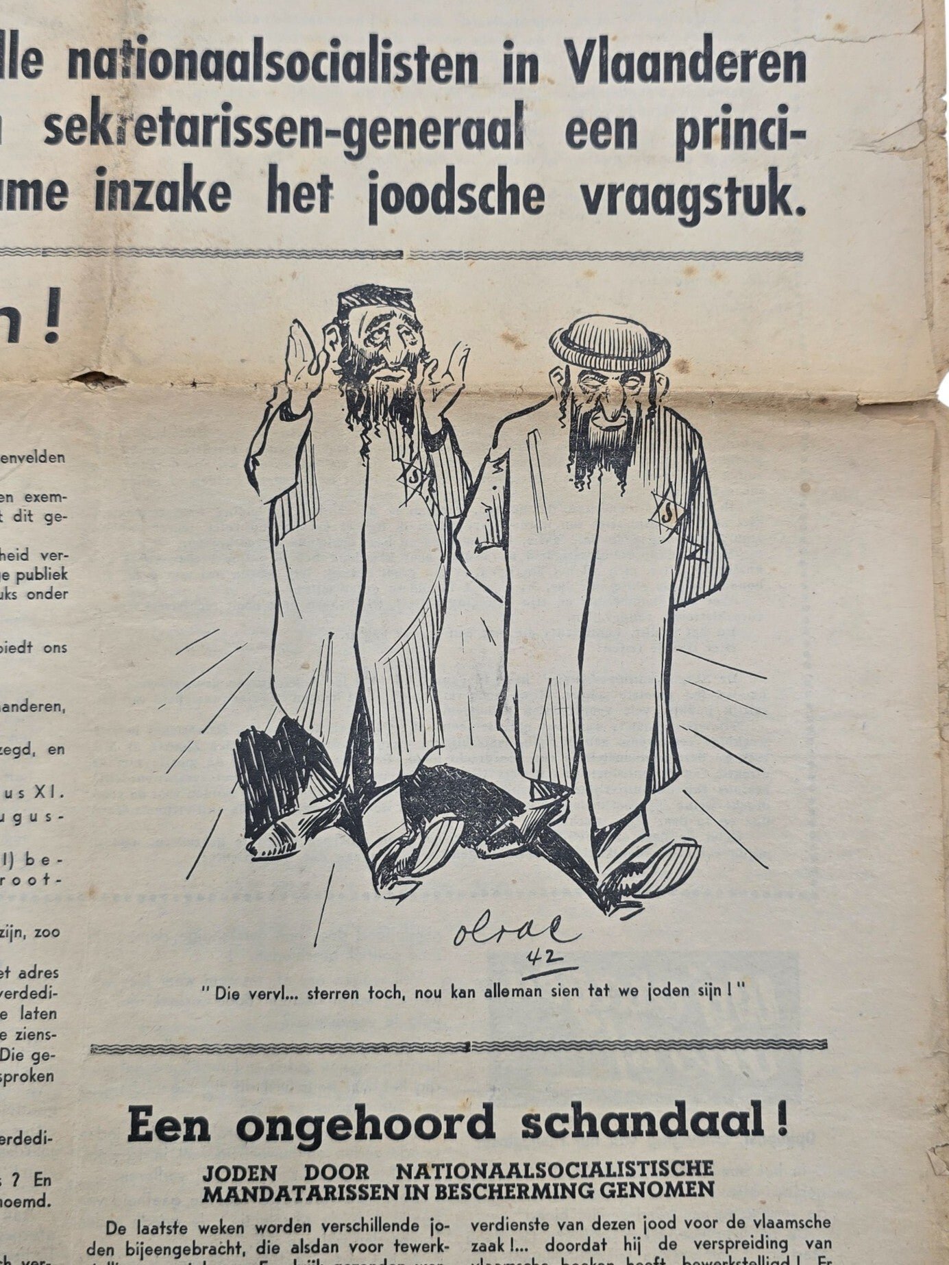 Original WW2 Flemish Collaboration Antisemitic Newspaper - Volksche Aanval 6th year No. 31, Volksverwering (1942) — image 2