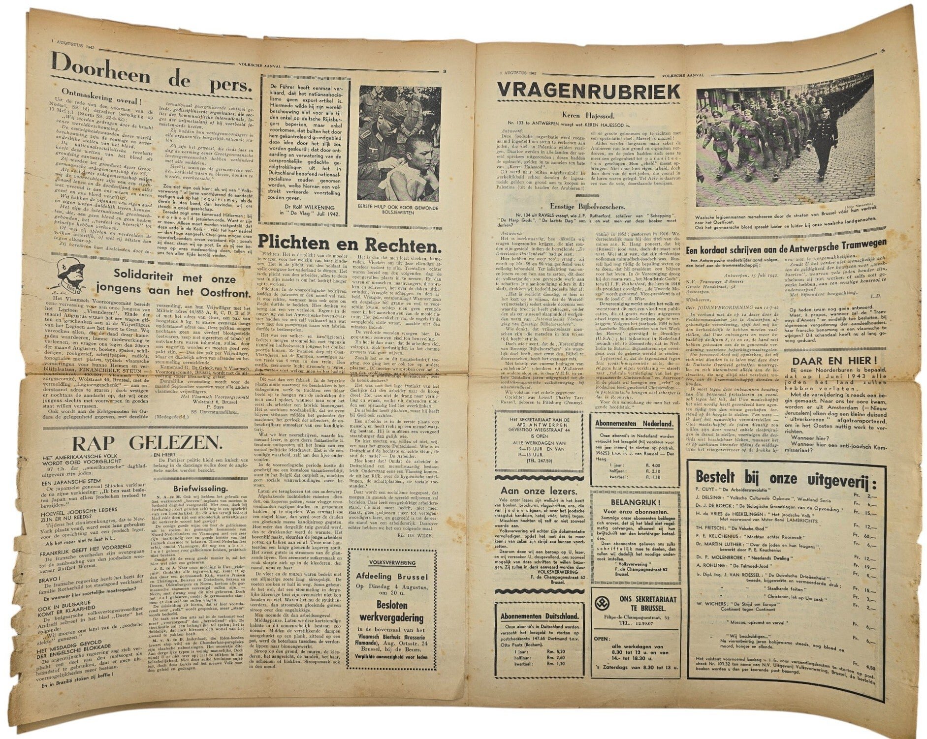 Original WW2 Flemish Collaboration Antisemitic Newspaper - Volksche Aanval 6th year No. 31, Volksverwering (1942) — image 4
