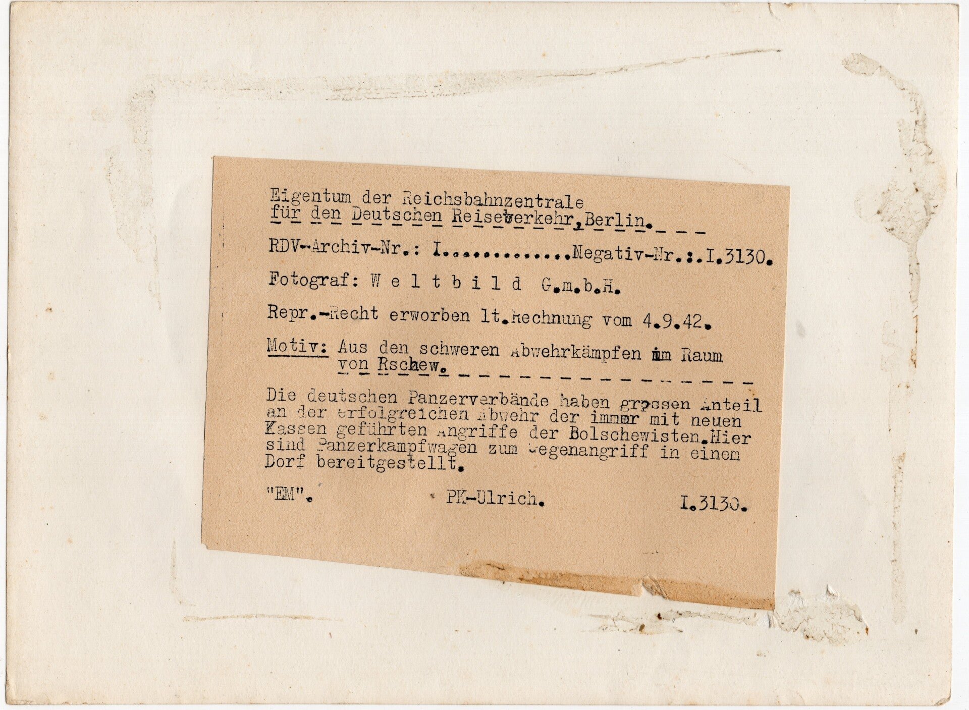 Original WW2 German Press Photo - German Panzer 2, 3 & 4 Tanks near Rschew, Eastern Front (1942) — image 2