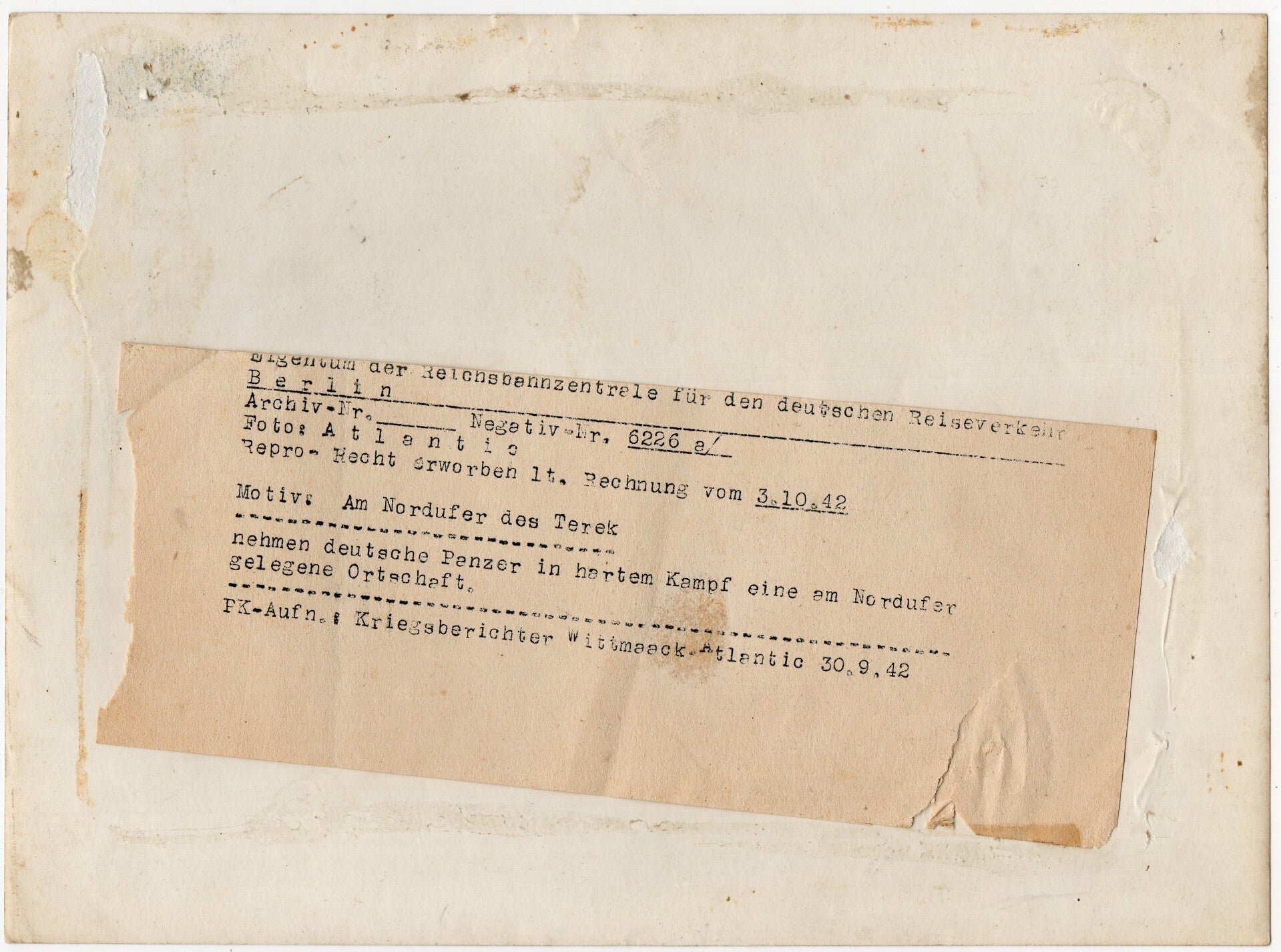 Original WW2 German Press Photo - German Panzer III Tank near Terek, Eastern Front (1942) — image 2