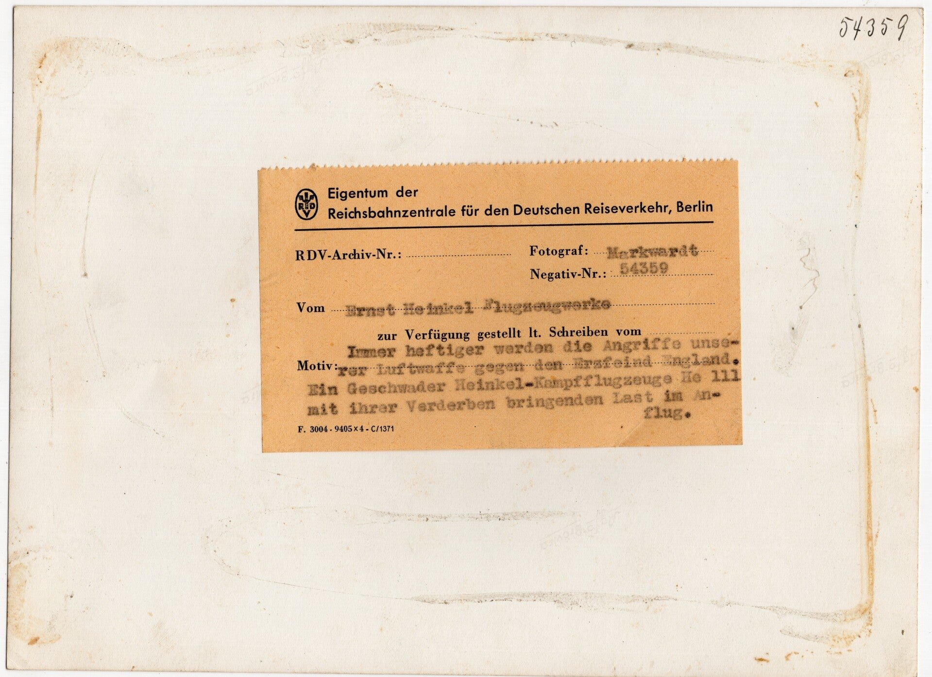 Original WW2 German Press Photo - German Luftwaffe airplane Heinkel — image 2