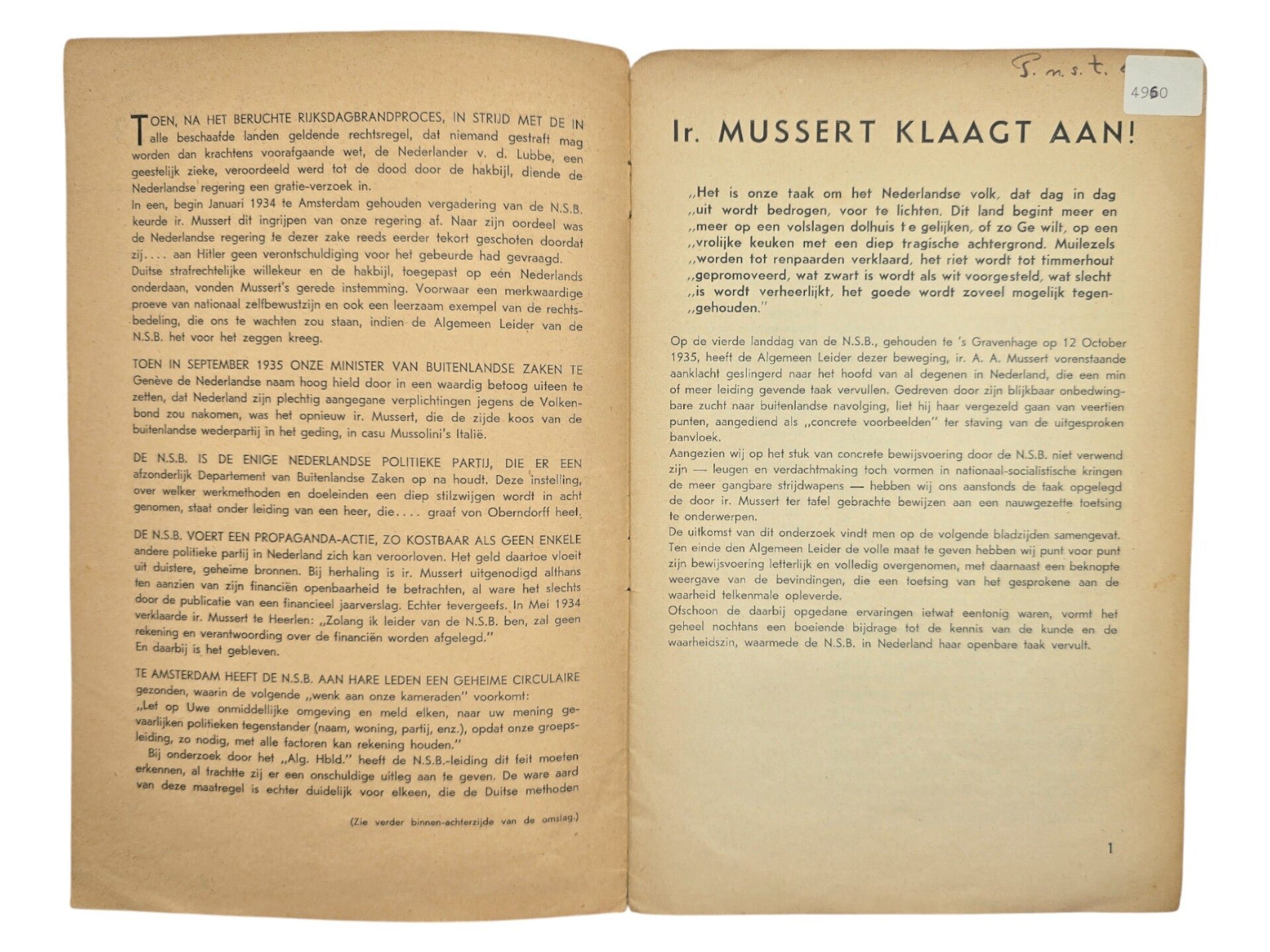 Original WW2 Dutch Collaboration NSB Brochure - Mussert's veertien punten (1935) — image 2