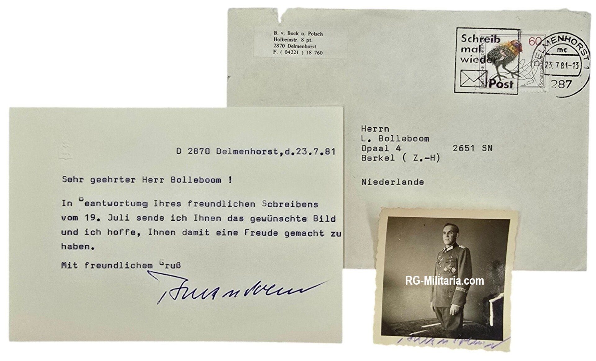 Original WW2 German Photo - Portrait of Berndt von Bock with signatures, Kurland cufftitle (1945) — image 3