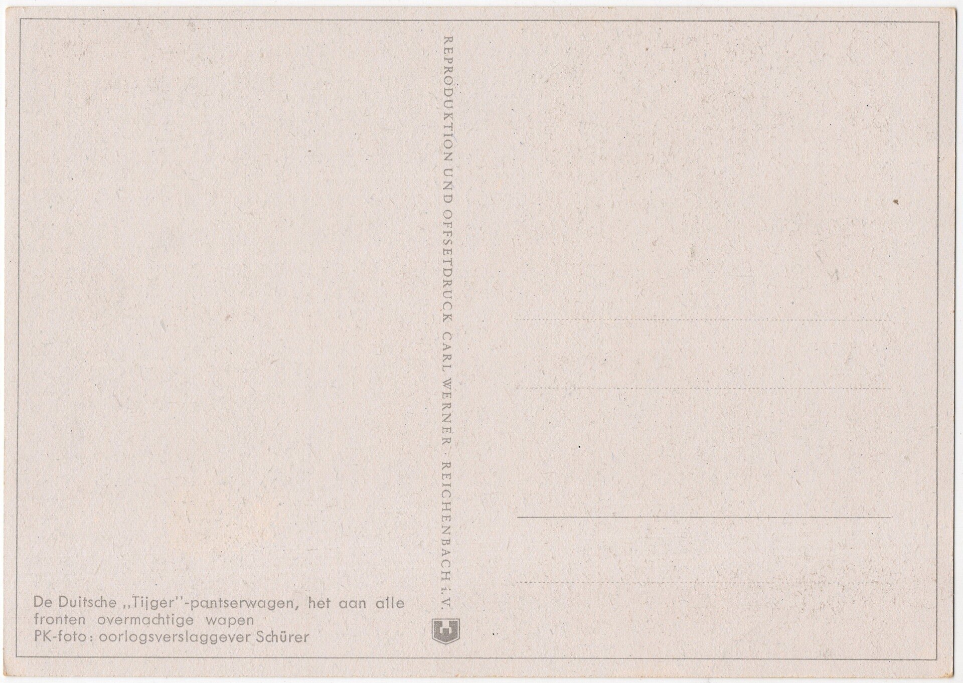 Original WW2 German Postcard - Panzer tank Tiger ''De Duitsche Tijger Pantserwagen'' — image 2