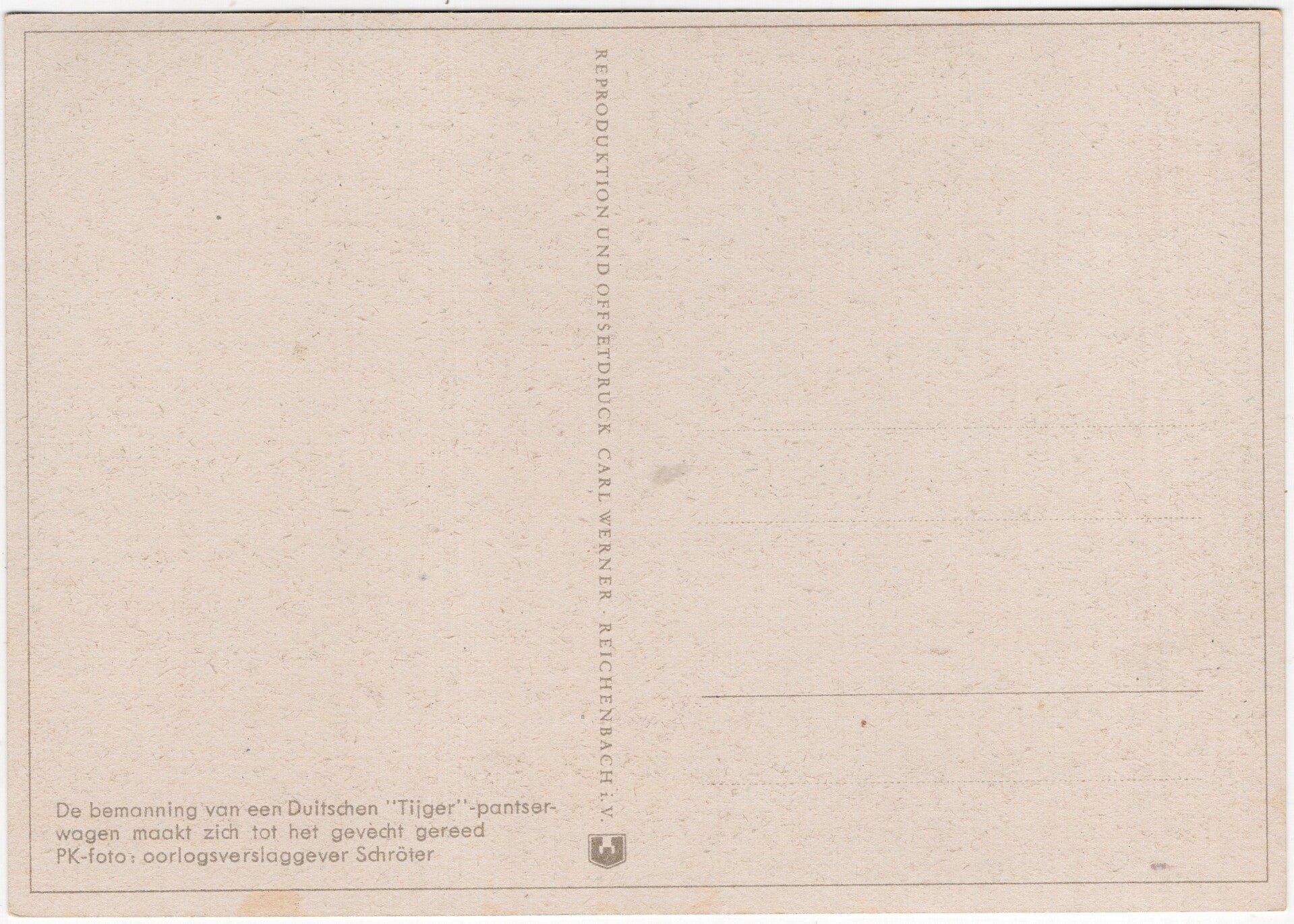 Original WW2 German Postcard - Panzer tank Tiger ''De bemanning van een Duitschen Tijger pantserwagen'', Schröter — image 2