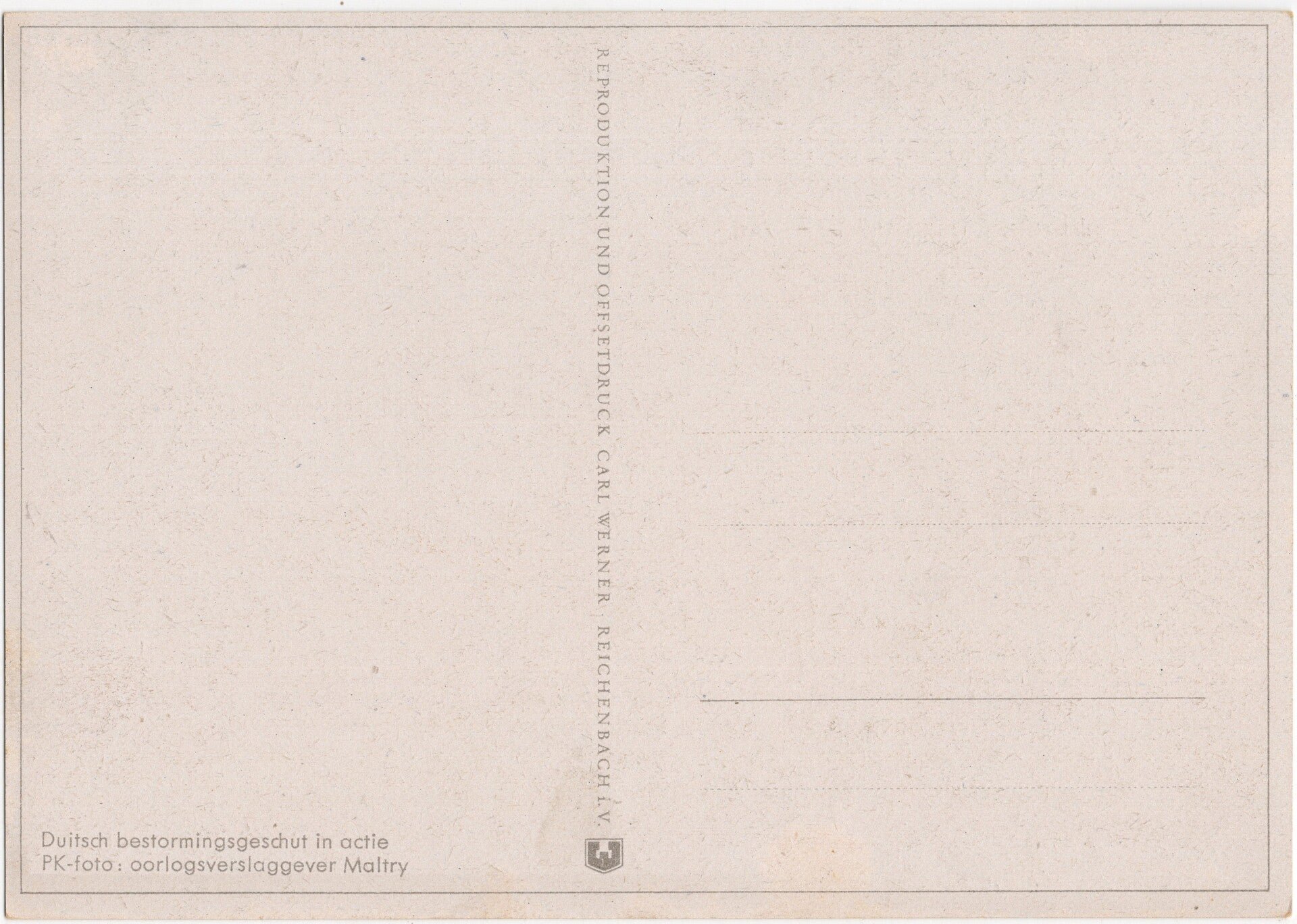 Original WW2 German Postcard - Panzer tank ''Duitsch bestormingsgeschut in actie'', Maltry — image 2