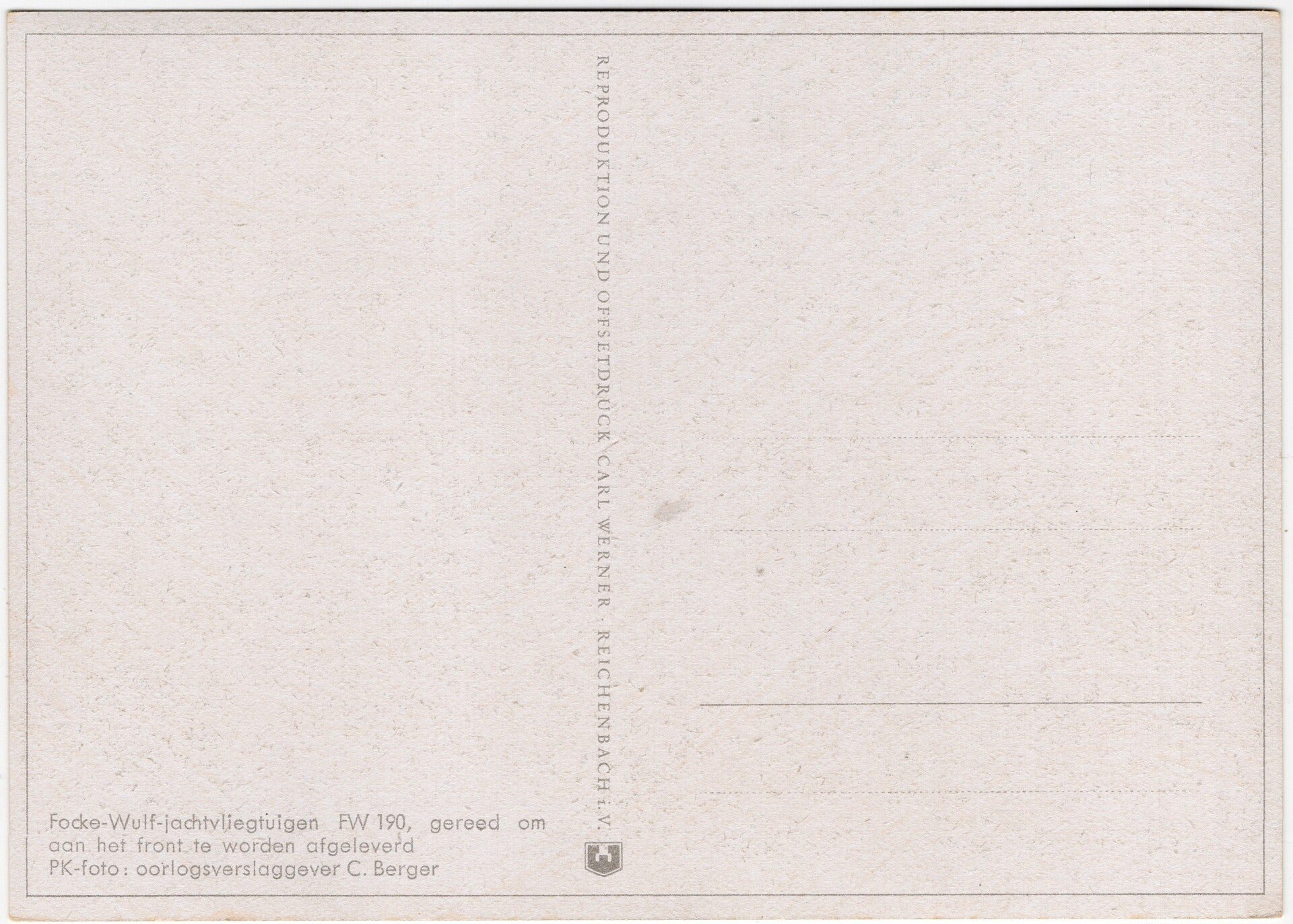 Original WW2 German Postcard - Jachtvliegtuigen FW 190, C. Berger — image 2