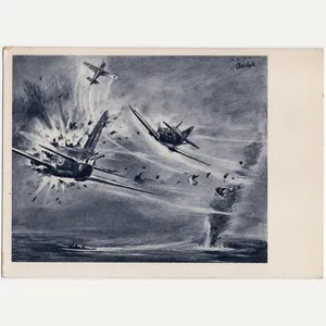 Original WW2 Belgian Collaboration Postcard - ''Een getroffen Engelsch bombardementsvliegtuig''