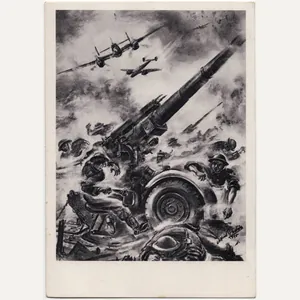 Original WW2 Belgian Collaboration Postcard - ''Duitsche vliegeraanval op een …