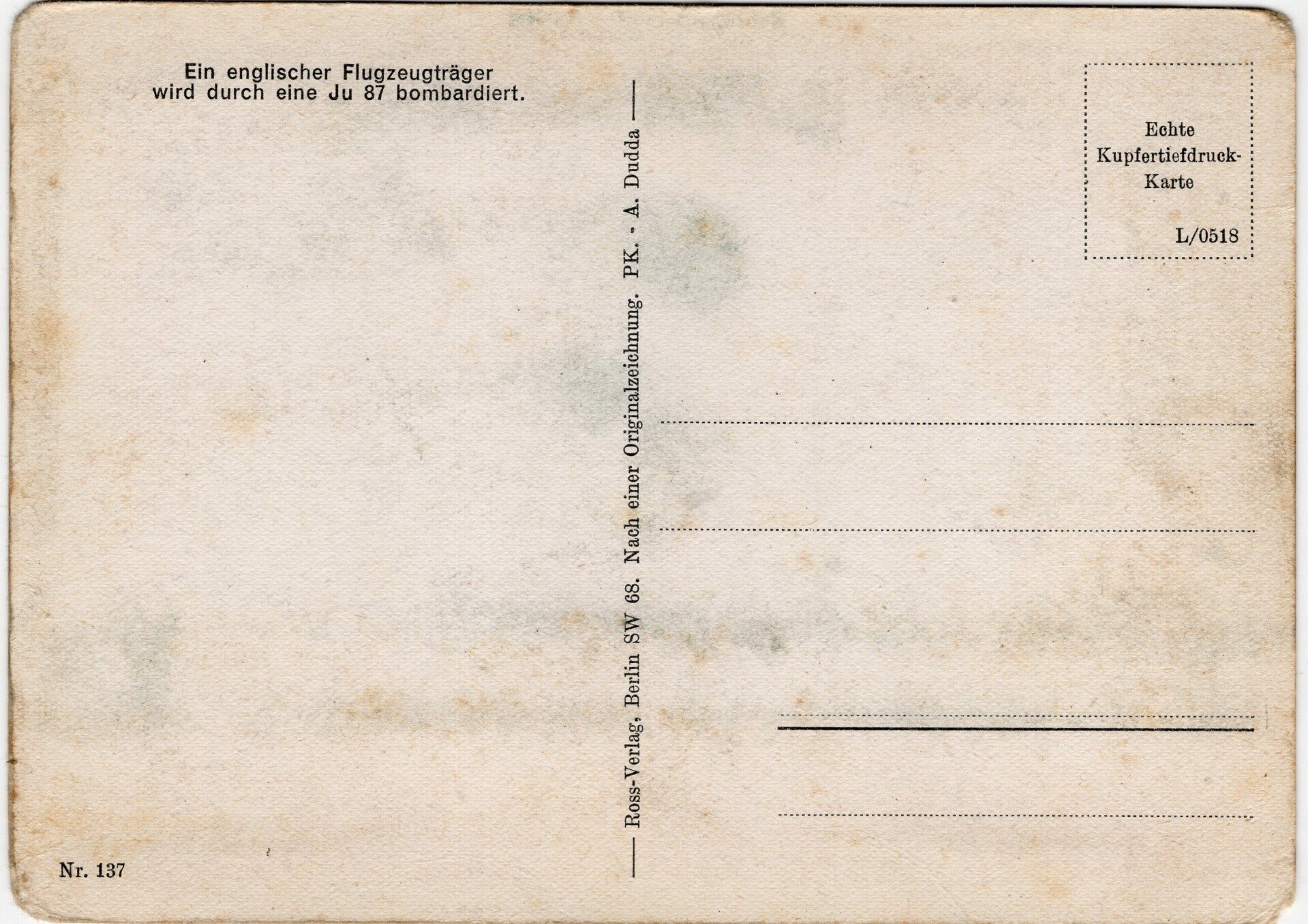 Original WW2 German Postcard - ''Ein englischer Flugzeugträger wird durch eine Ju 87 bombardiert'' — image 2