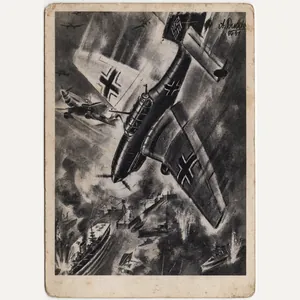 Original WW2 German Postcard - ''Ein englischer Flugzeugträger wird durch …