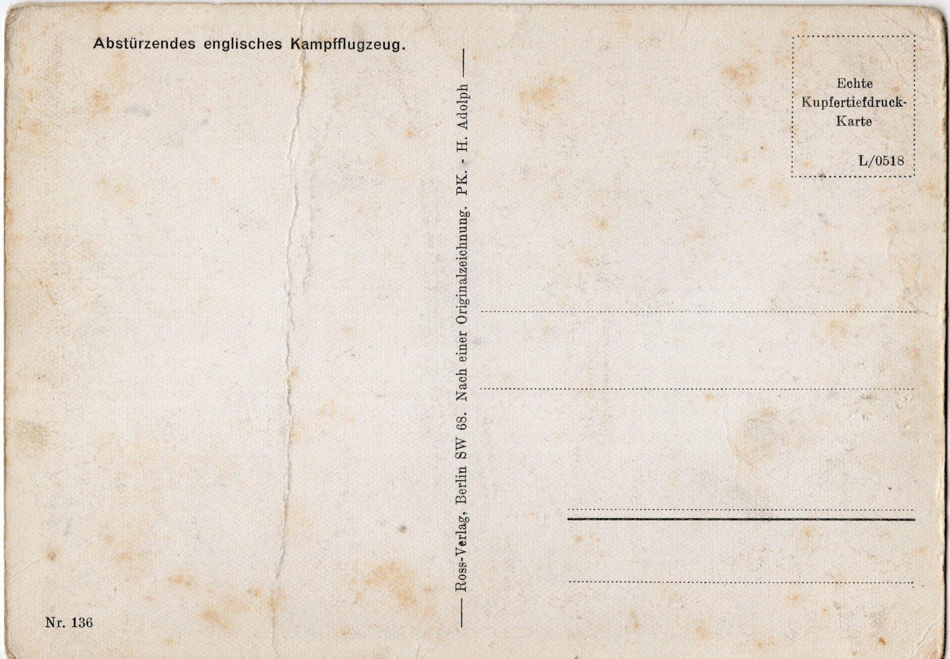 Original WW2 German Postcard - ''Absturzendes englisches Kampfflugzeug'' — image 2