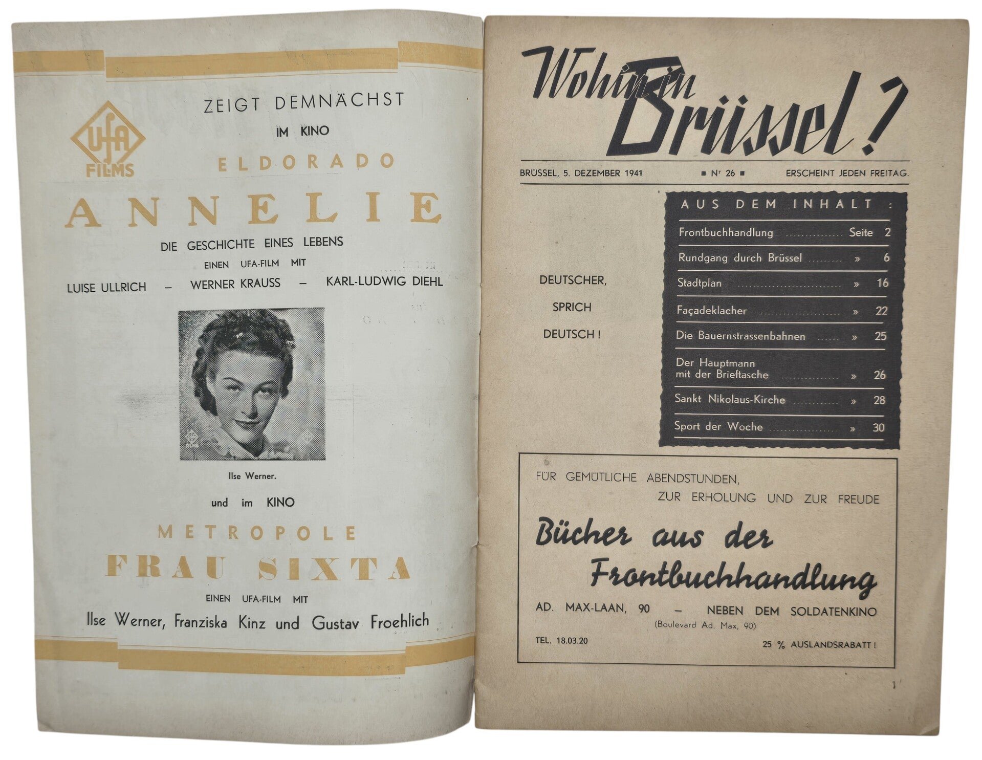 Originele Wo2 Belgian Brochure - Wohin in Brussel? Illustrierter Wochenplan Nr. 26 (1941) — image 2