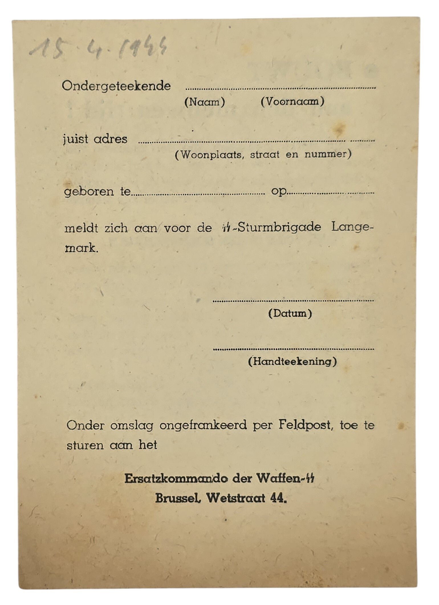 Original WW2 Flemish Waffen SS Document - Bouwt aan den nieuwen tijd!, SS-Sturmbrigade Langemark, Brussel — image 2