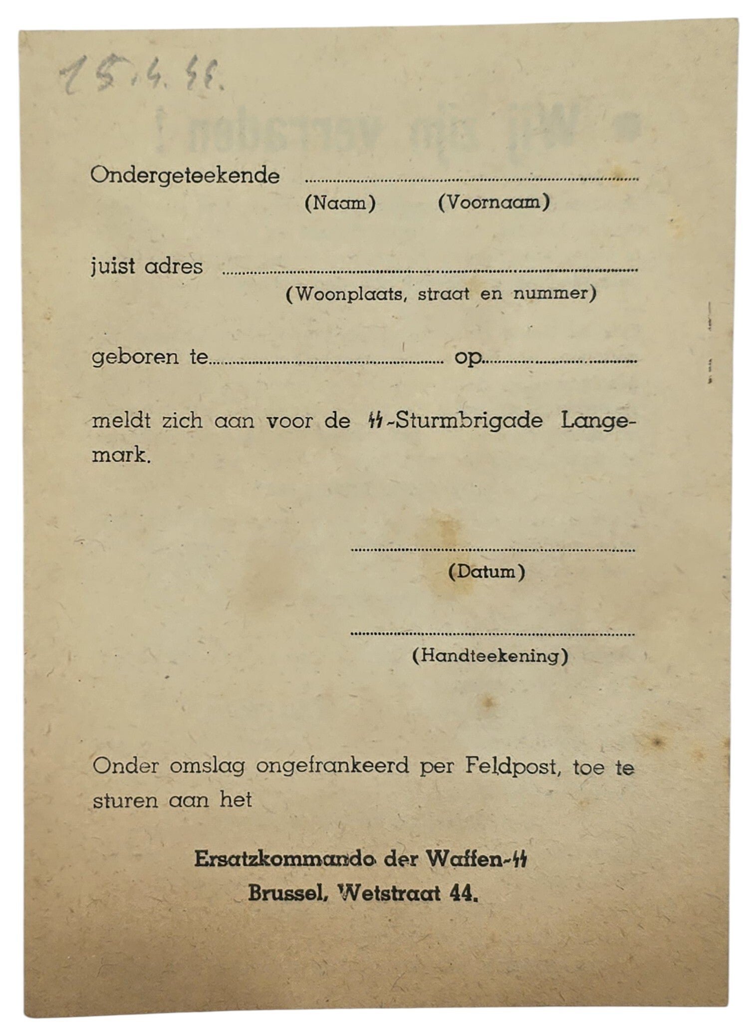 Original WW2 Flemish Waffen SS Document - Wij zijn verraden!, SS-Sturmbrigade Langemark, Brussel — image 2