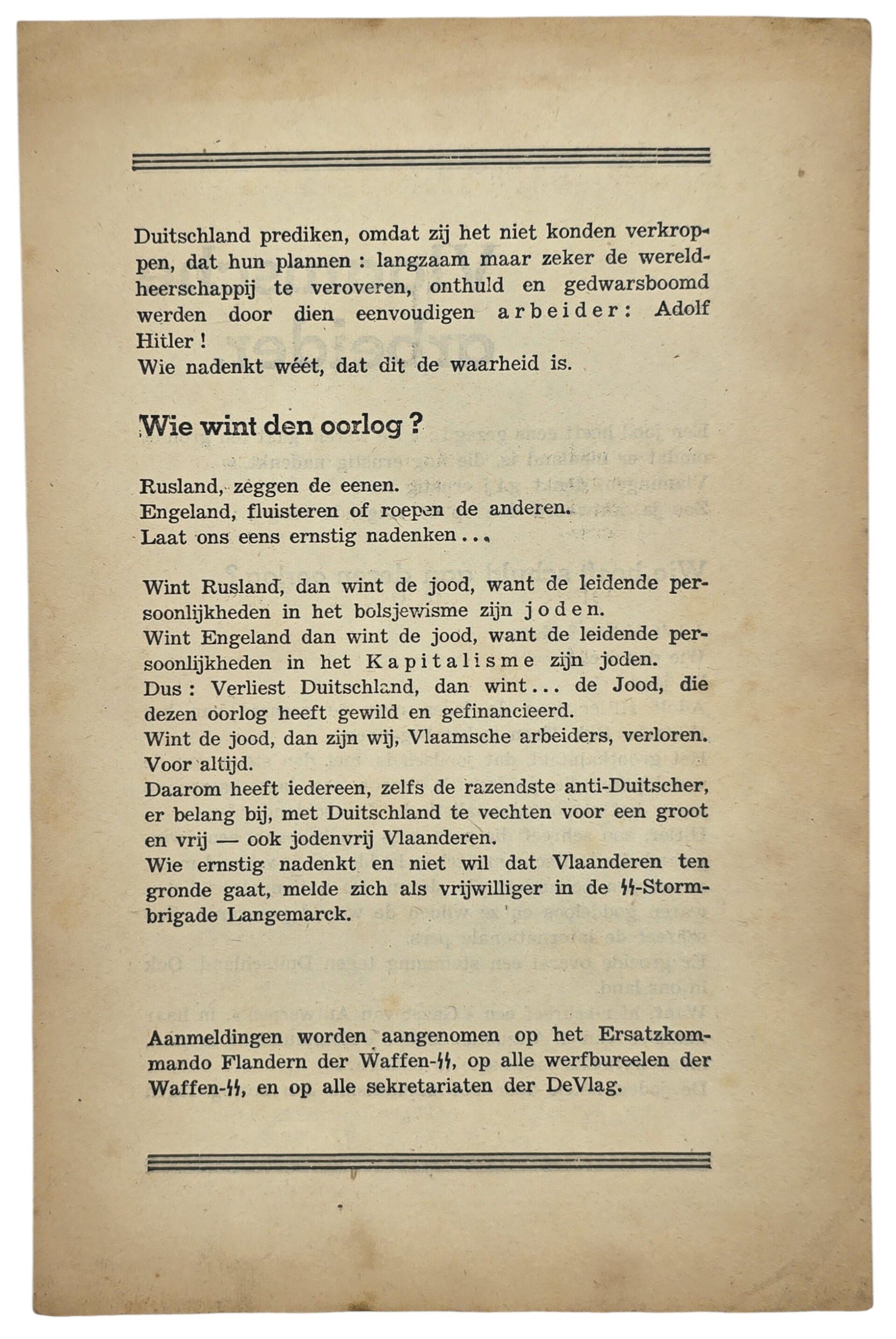 Original WW2 Flemish Waffen SS Document - Vlaamsche Arbeider, Ersatzkommando Flandern, Brussel — image 2