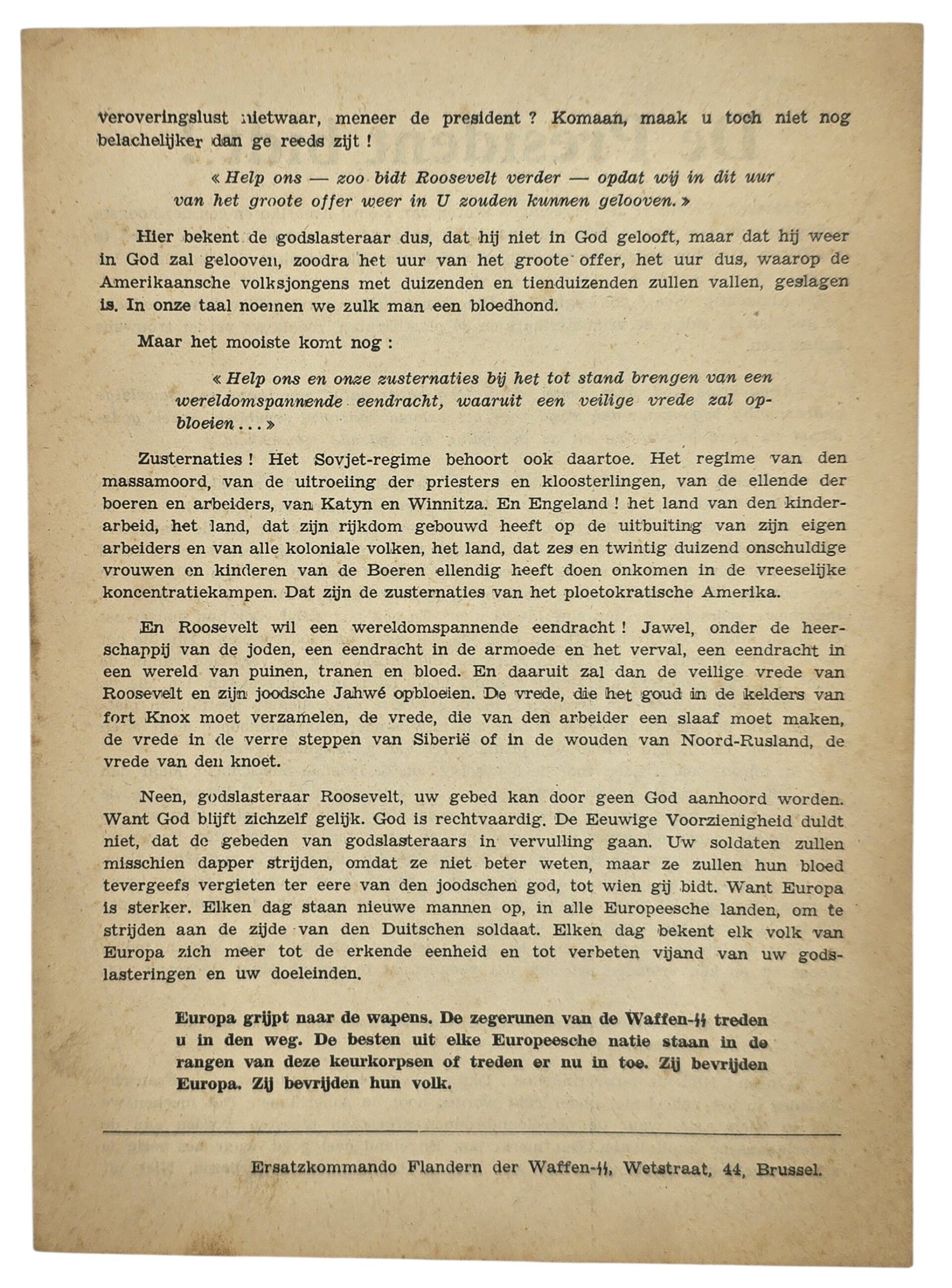 Original WW2 Flemish Waffen SS Document - De President bidt! Ersatzkommando Flandern, Brussel — image 2