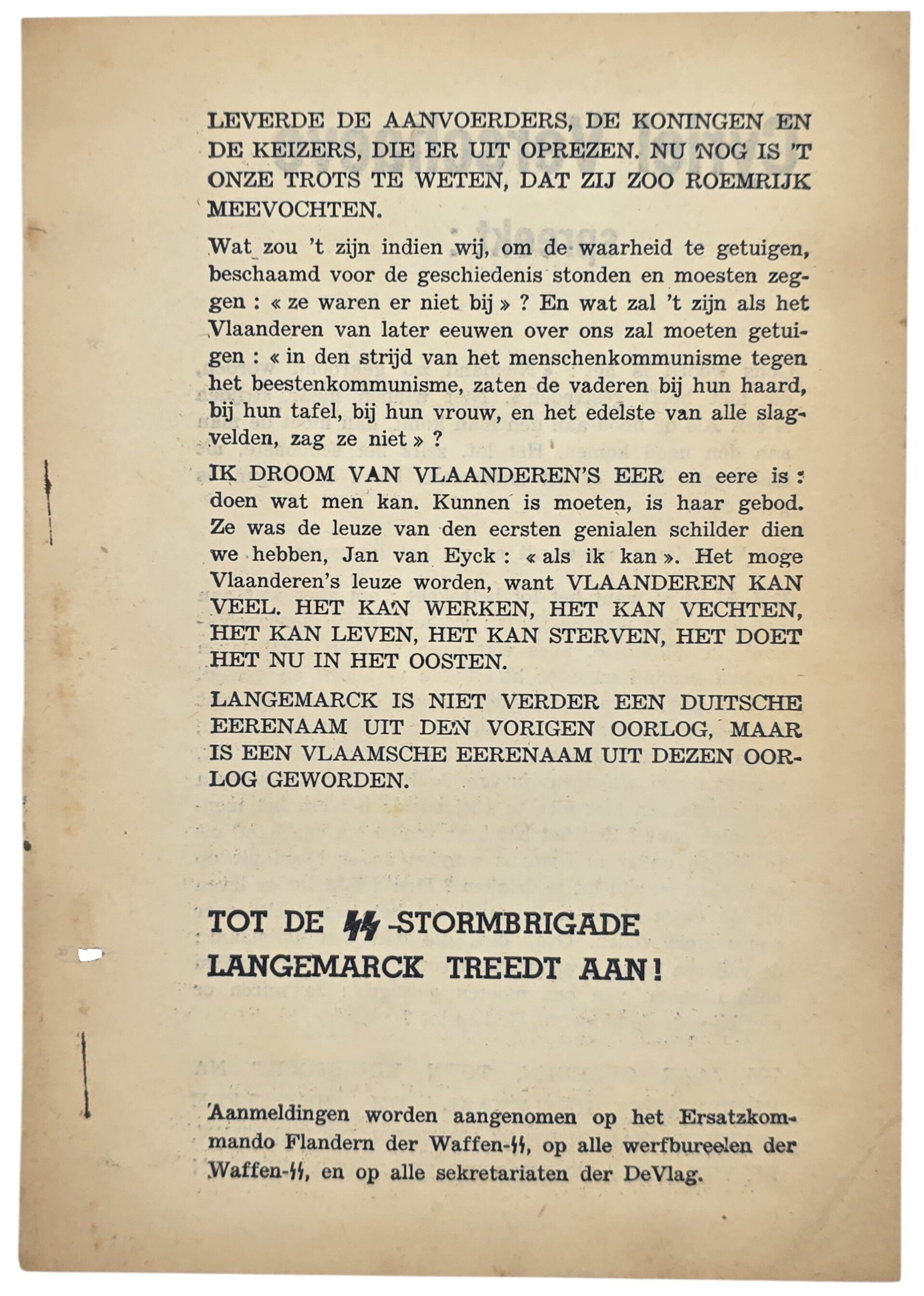 Original WW2 Flemish Waffen SS Document - Cyriel Verschaeve spreekt, SS-Stormbrigade Langemarck — image 2