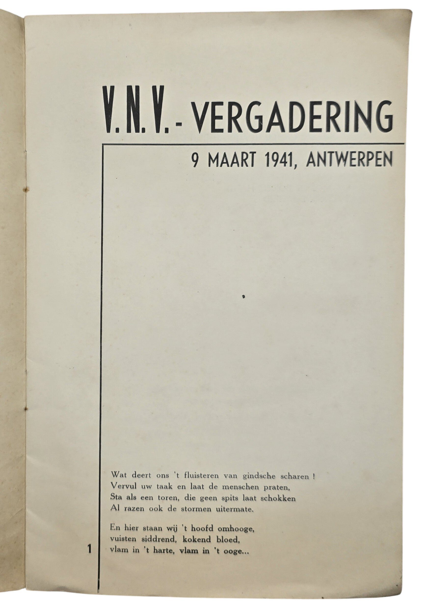 Original WW2 Flemish Collaboration VNV Brochure - VNV vergadering Dierentuin Antwerpen (1941) — image 2